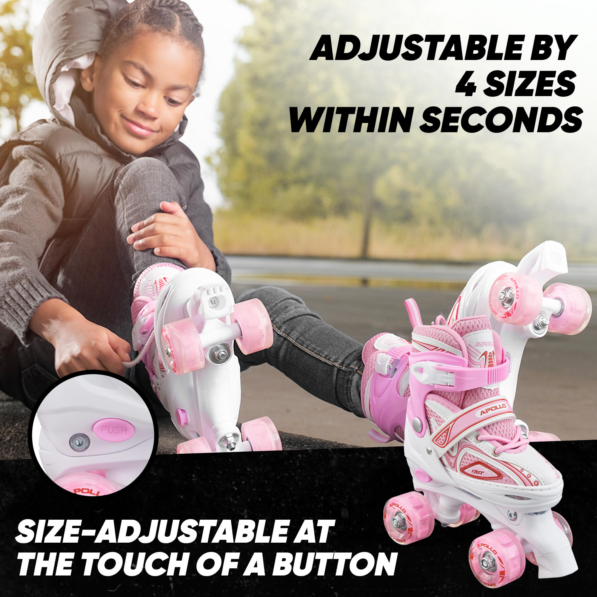 'Super Quad X Pro' verstelbare LED rolschaatsen, Wit/Roze - L (39-42) 2/7