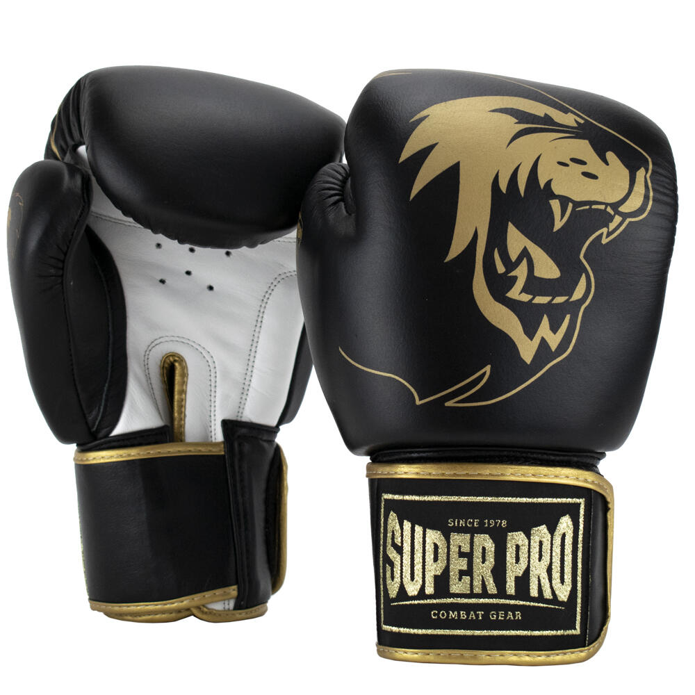 Super Pro Combat Gear - Gants De Boxe En Cuir - Warrior Se - Noir/or - Gants De Boxe - Blanc|jaune|noir - 12 Oz - Decathlon