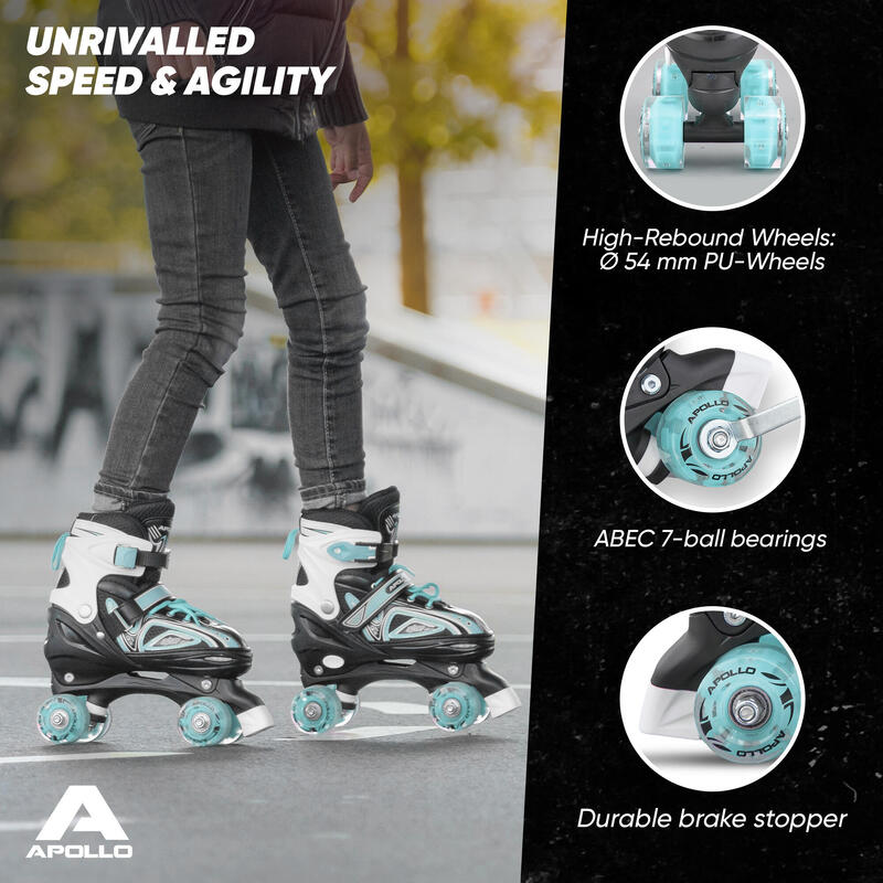 Super Quad X Pro, patins LED réglables, Menthe - L (39-42)