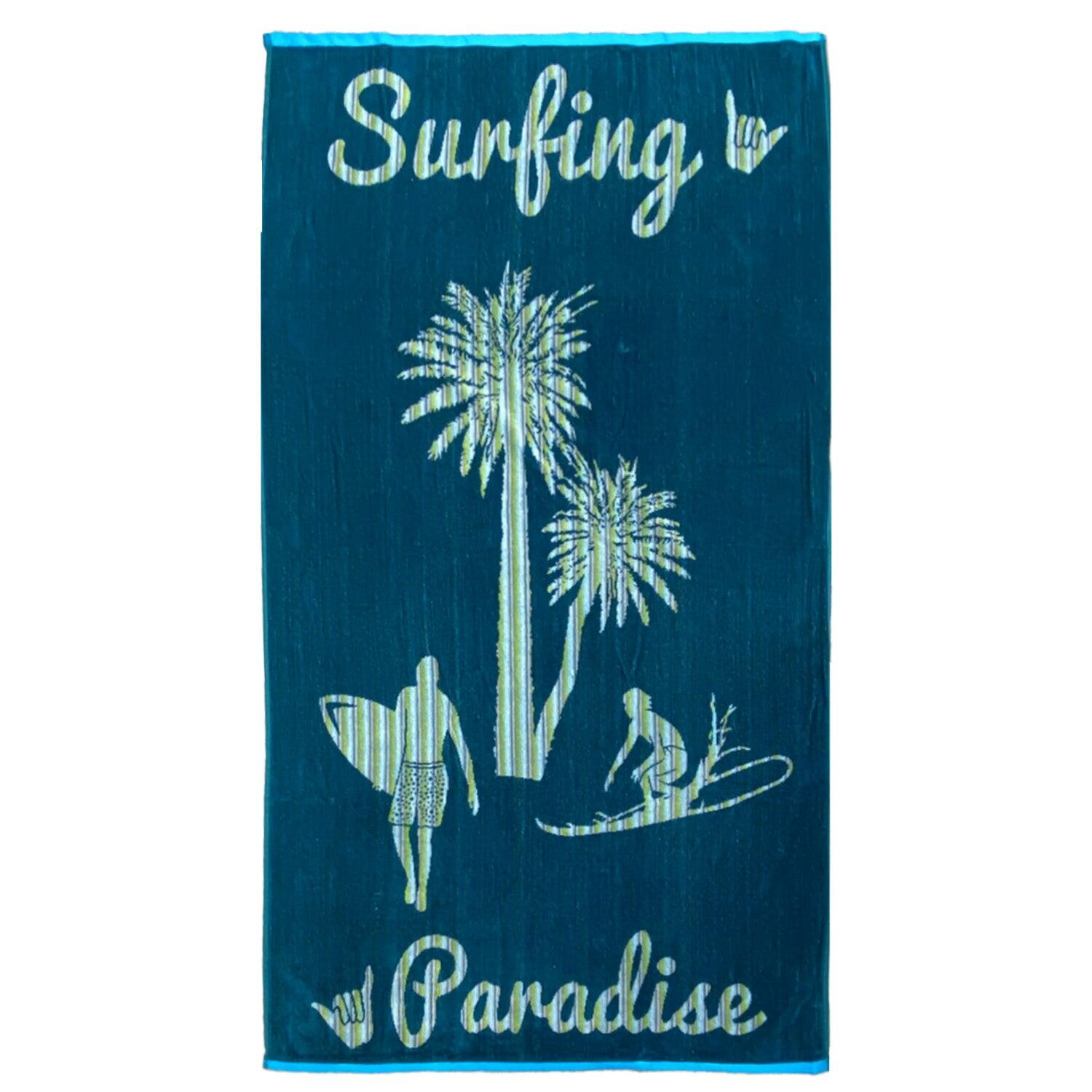 Toalha de praia felpuda aveludada Jacquard Canoa 90x160 400g/m² azul
