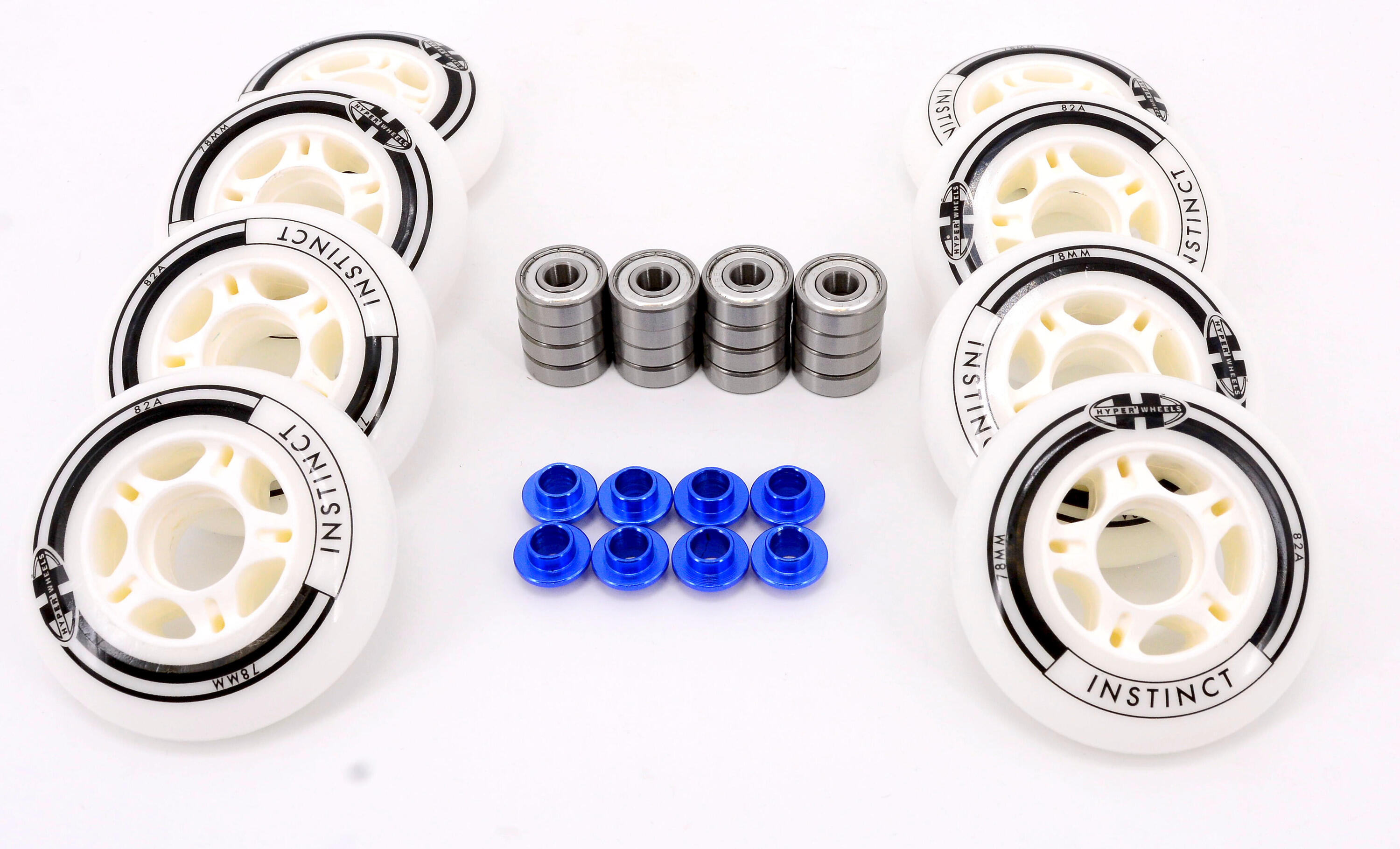 INSTINCT 78mm Inline 8 Rollen montiert ABEC 7, 8mm Spacer für Rollerblade Skate 2/3