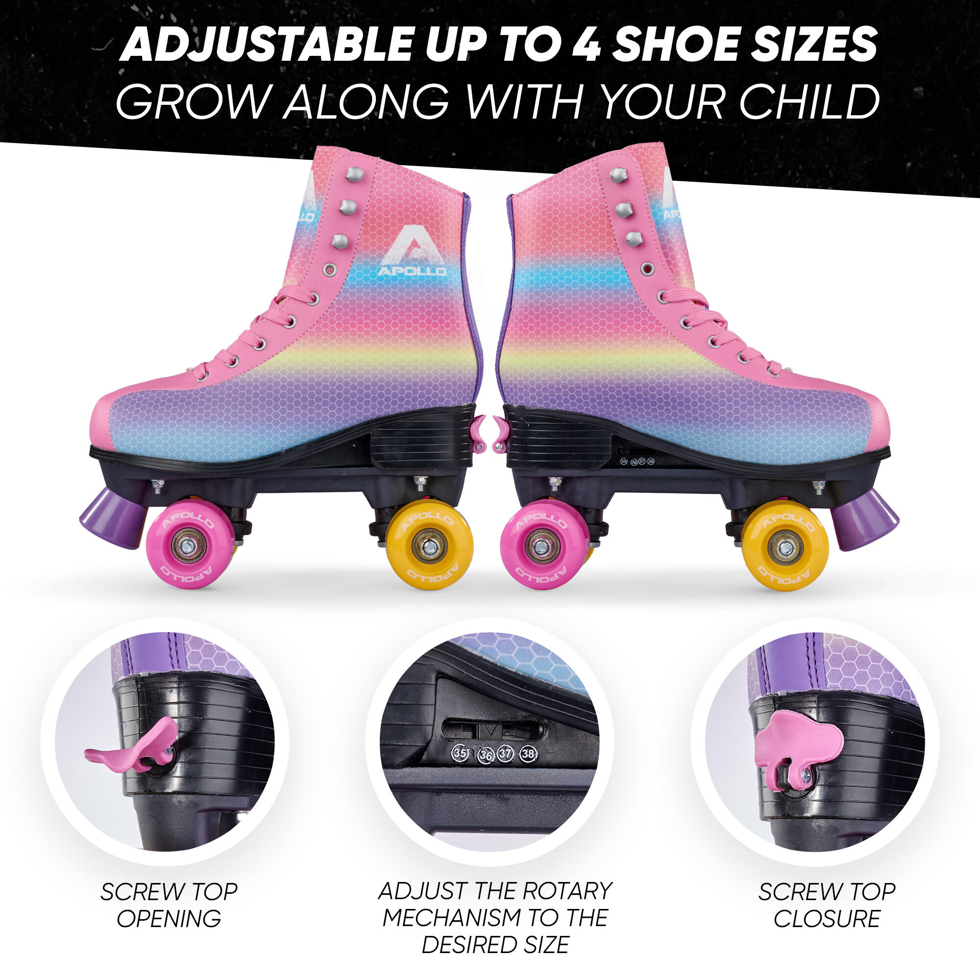 Disco Rolschaatsen, Kind, Tiener en Volwassene, Verstelbaar van 31 tot 42 3/7