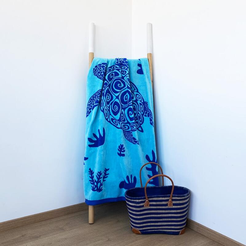 Toalla de Playa Rizo Terciopelo Jacquard Azul 90x170 400g/m² - Malari