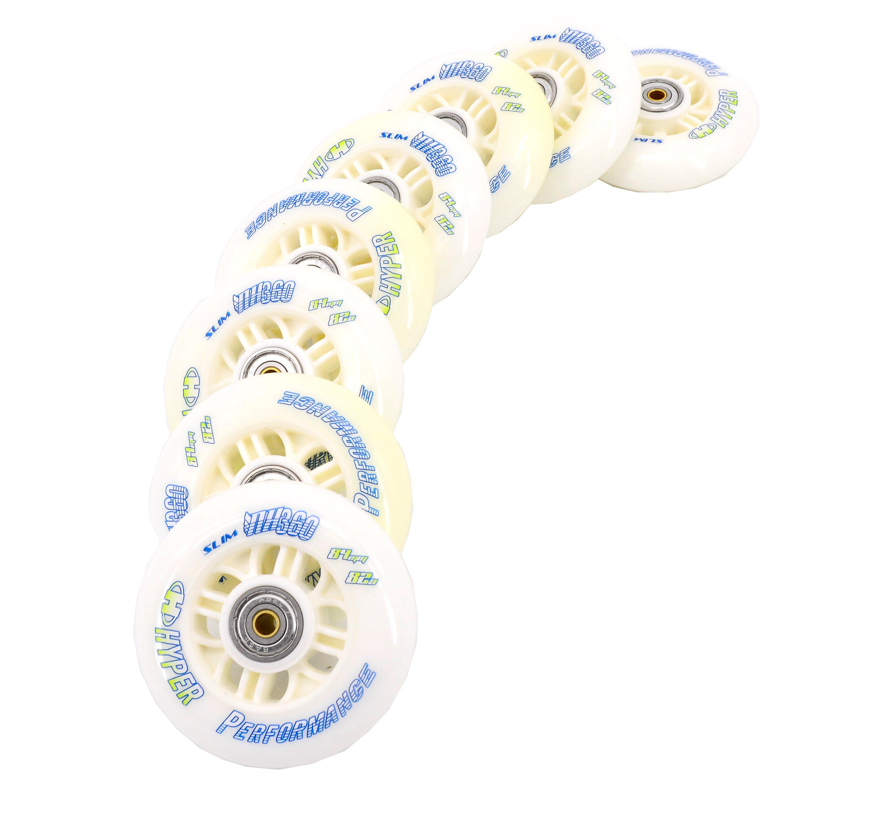 NX360 84mm / 82a Inline 8 Rollen Set montiert ABEC 9, 6mm Spacer für k2 Skates 3/3