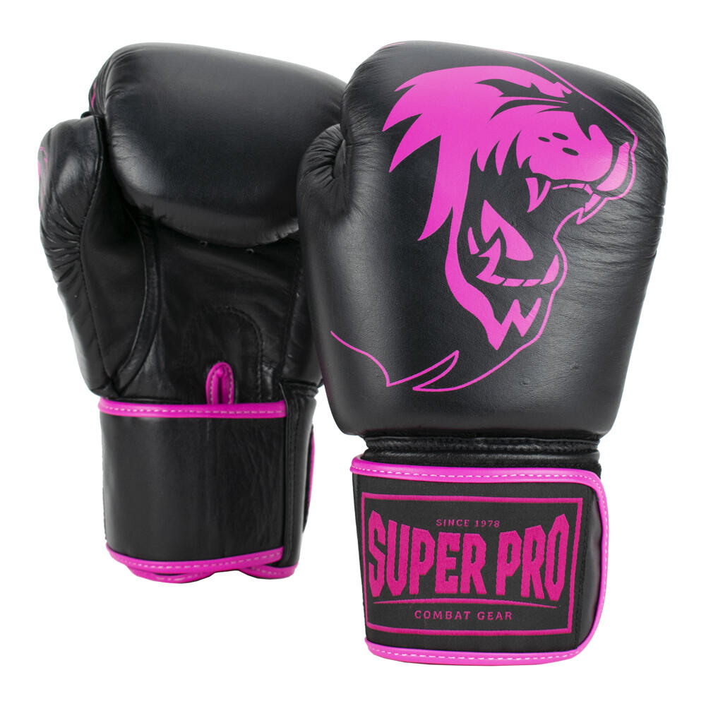 Warrior SE Leather (Kick) Boxing Gloves - Black/Pink
