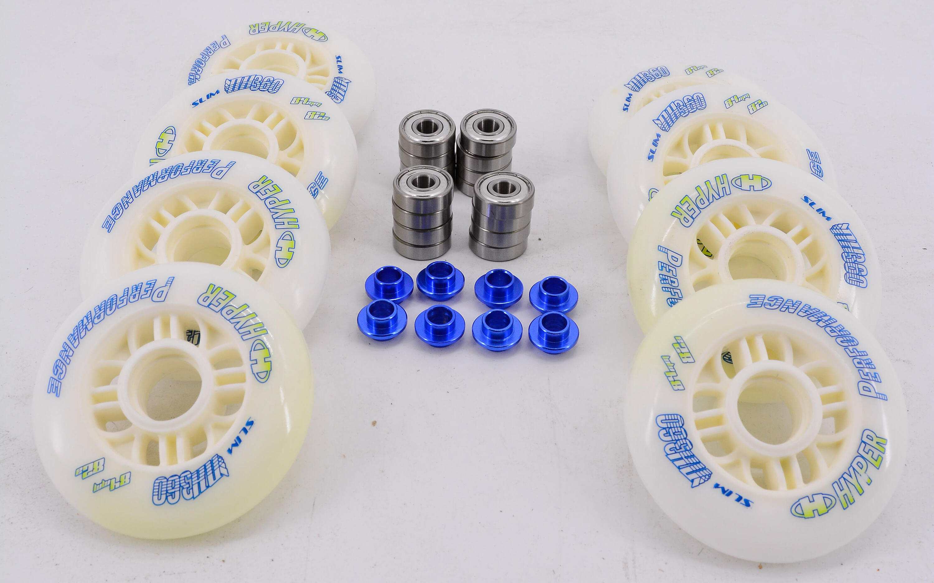 NX360 84mm / 82a Inline 8 Rollen Set montiert ABEC 9, 8mm Spacer für k2 Skates 2/3