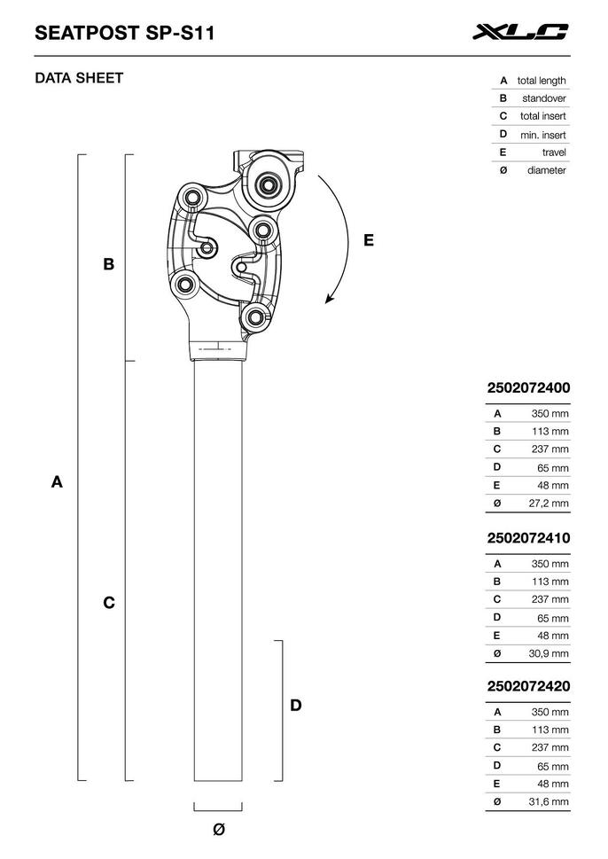 Zawieszana sztyca podsiodłowa SP-S11, Ø 30,9 mm, 350 mm