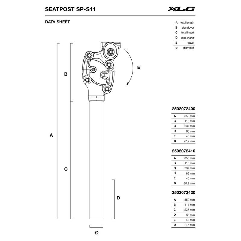 Zawieszana sztyca podsiodłowa SP-S11, Ø 30,9 mm, 350 mm