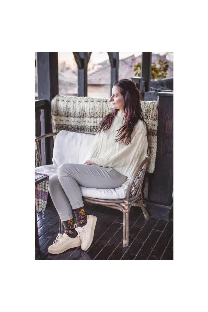 Sosete antibacteriene din lana merino Ethno Fine Light Brown, 43-46 EU 5/8
