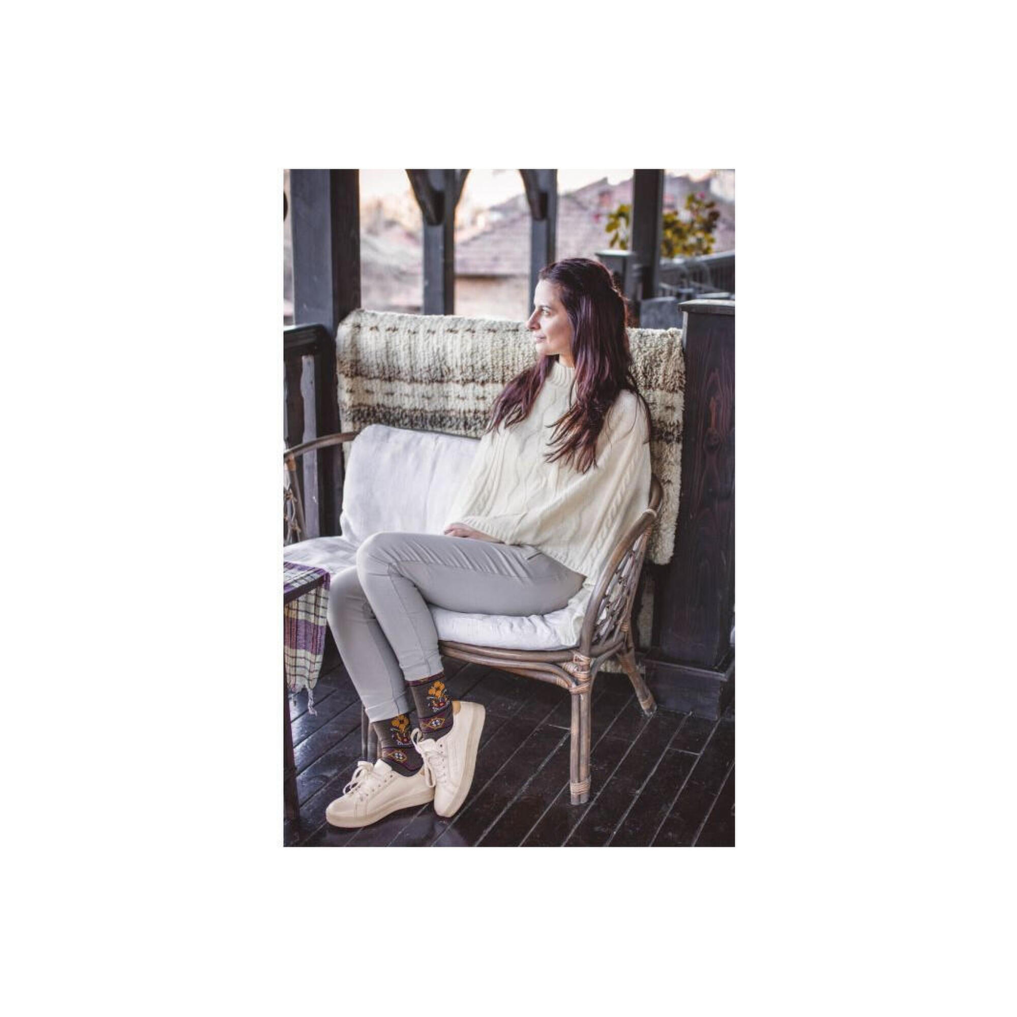 Sosete antibacteriene din lana merino Ethno Fine Light Brown, 43-46 EU