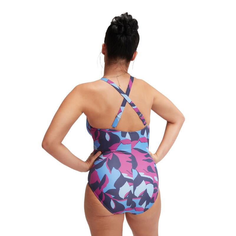 Speedo Womens Shaping Printed V Neck 1 Piece Pure Blue/Wineberry/Curious Blue