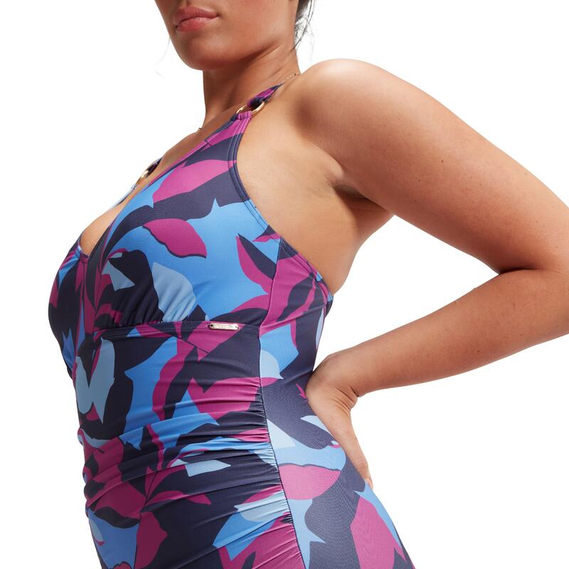 Speedo Womens Shaping Printed V Neck 1 Piece Pure Blue/Wineberry/Curious Blue