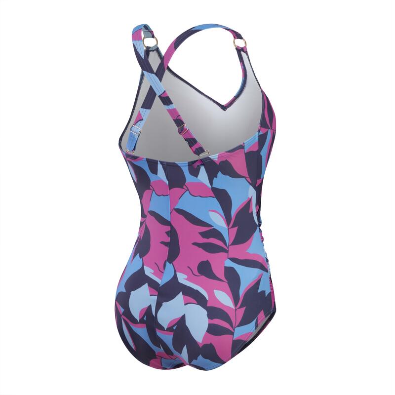 Speedo Dames Badpak Shaping Printed V Neck 1 Piece Pure Blue/Wineberry/Curious