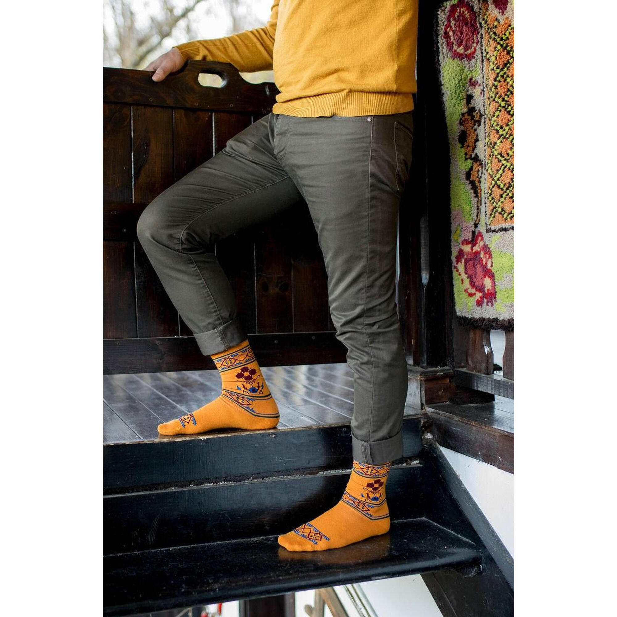 Sosete antibacteriene din lana merino Ethno Fine Ochre, 39-42 EU