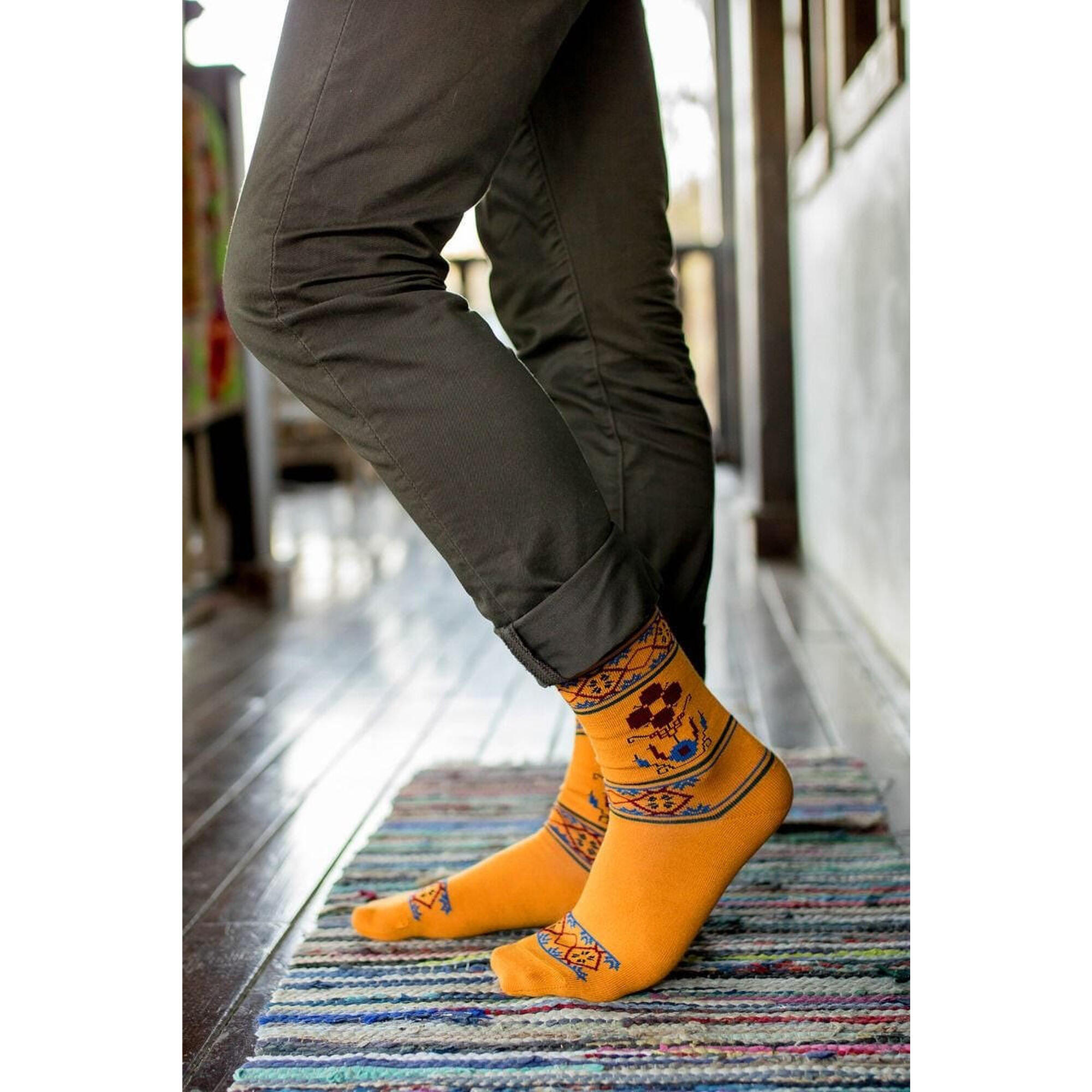 Sosete antibacteriene din lana merino Ethno Fine Ochre, 39-42 EU