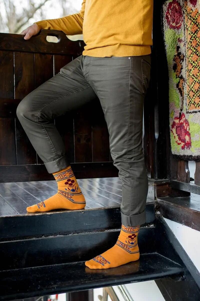 Sosete antibacteriene din lana merino Ethno Fine Ochre, 43-46 EU 3/5