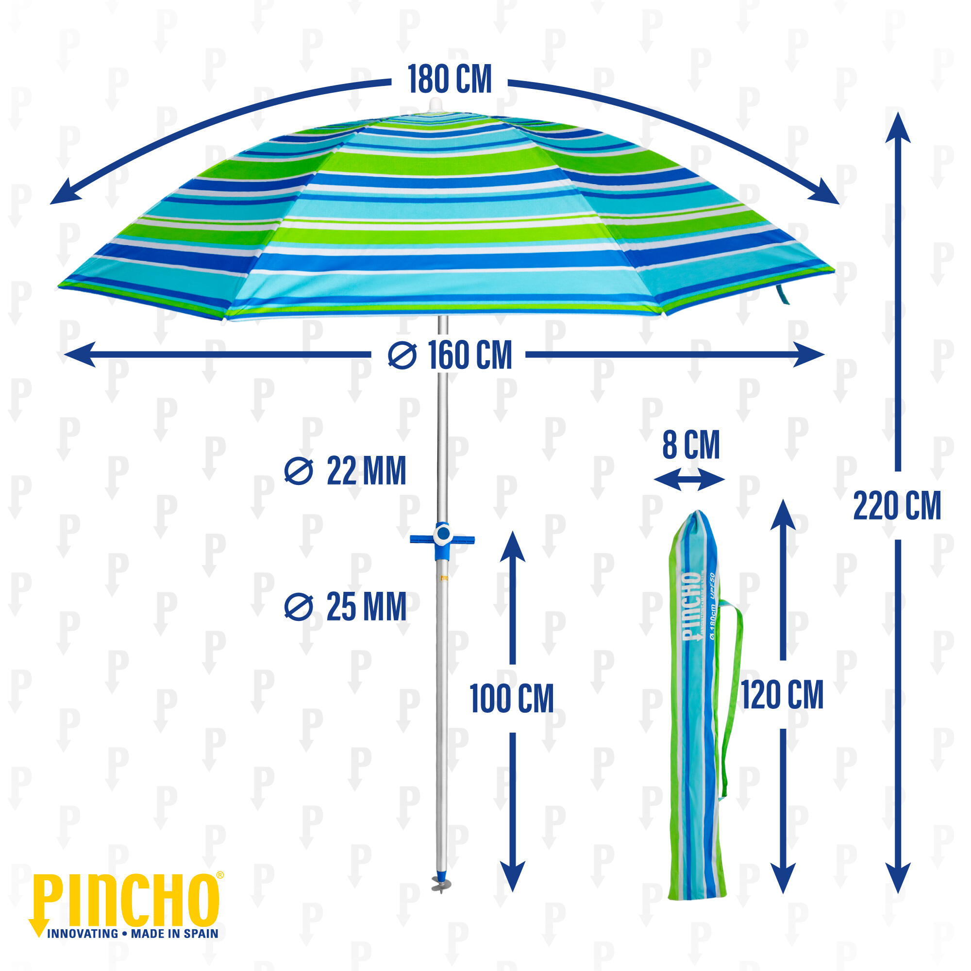 Sombrilla de Playa Pincho Calpe Beach verde 180cm 5/6