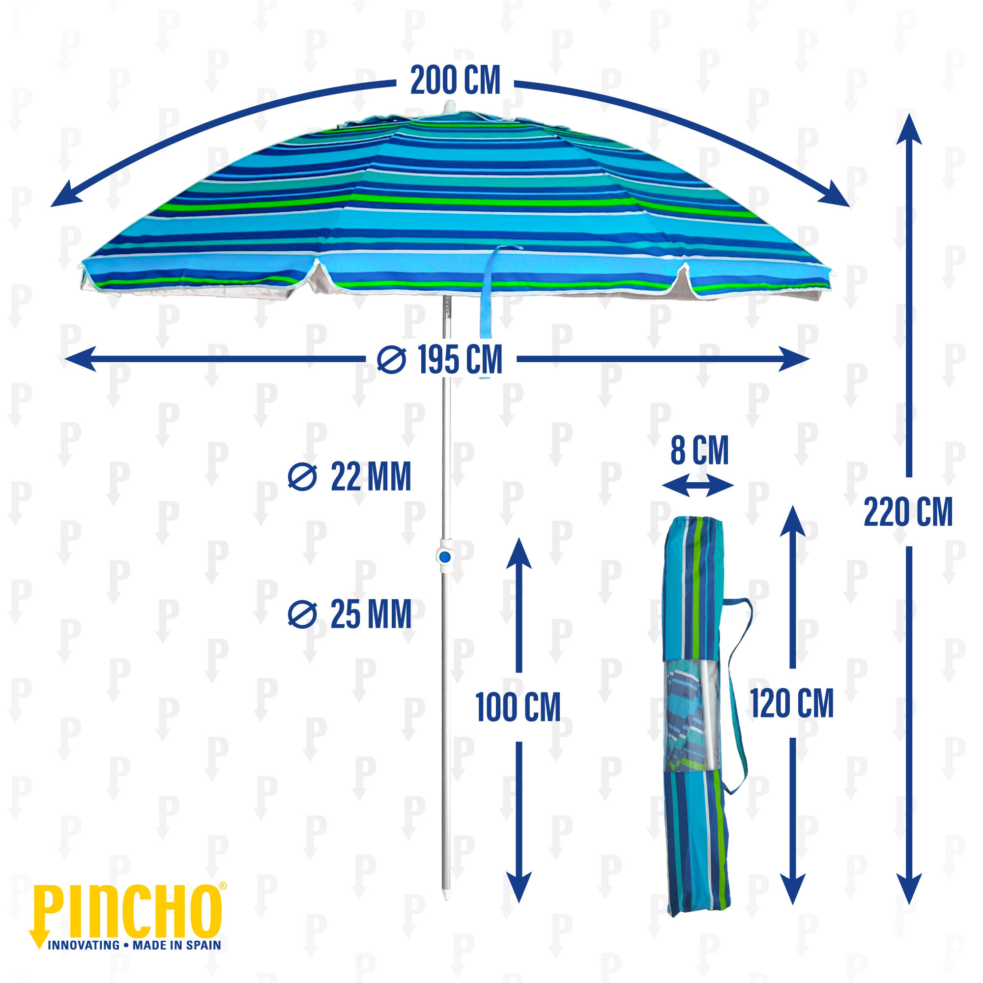 Sombrilla de Playa Pincho Benisa Multiazul 200cm 5/6