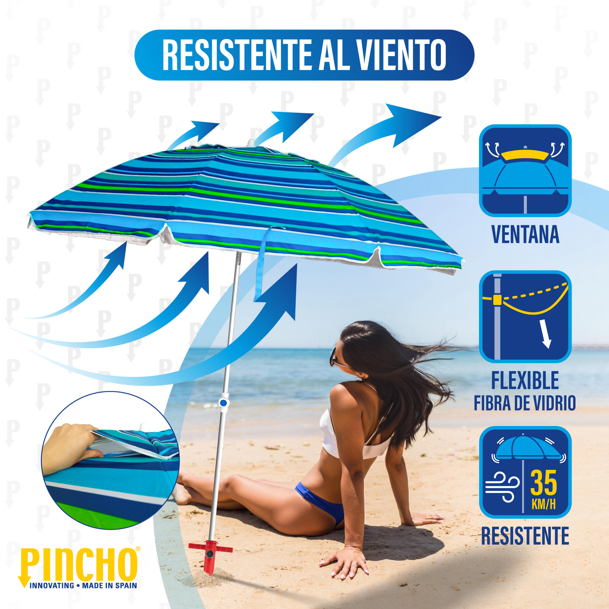 Sombrilla de Playa Pincho Benisa Multiazul 200cm 2/6