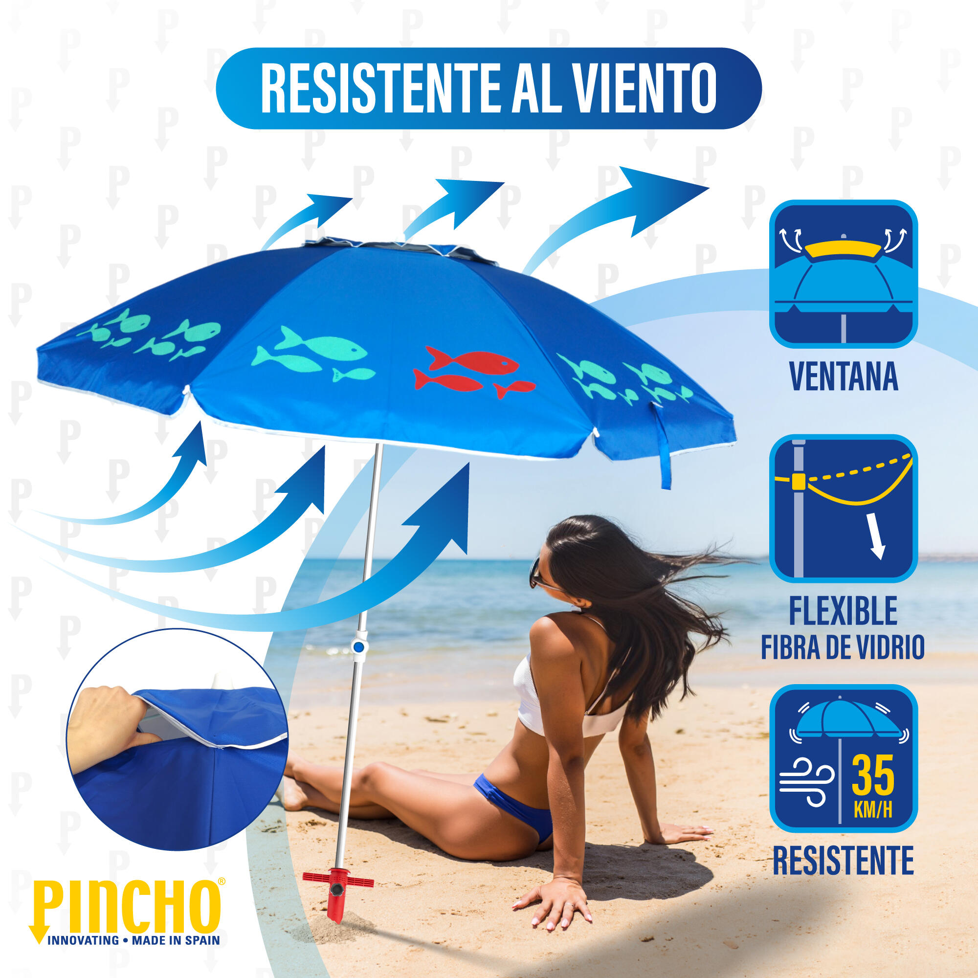 Sombrilla de Playa Pincho Benisa Peces 200cm 2/6