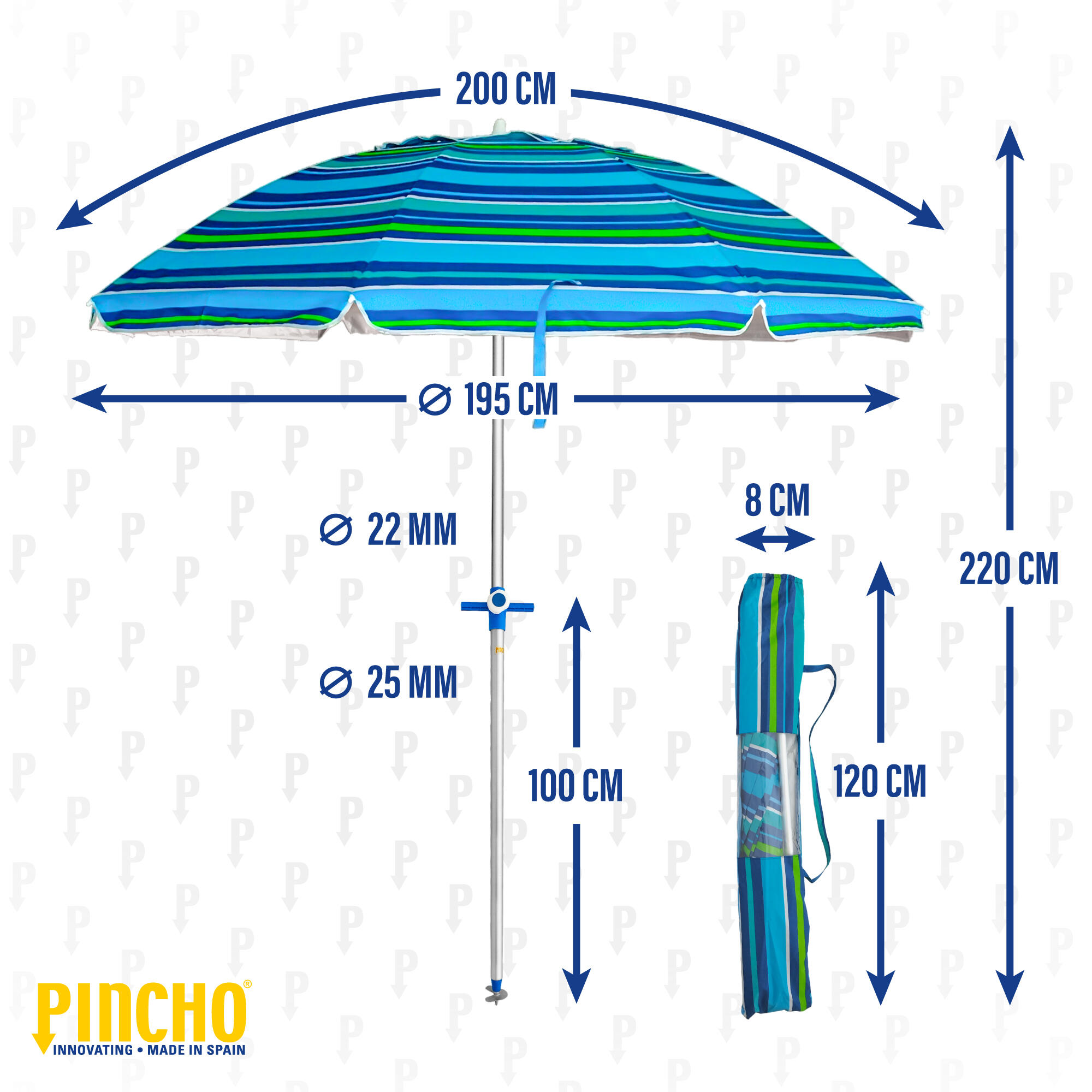 Sombrilla de Playa Pincho Altea Multiazul 200cm 5/6