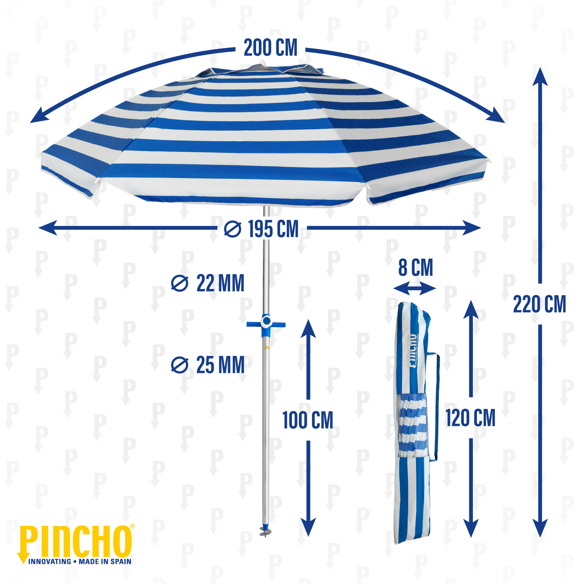Sombrilla de Playa Pincho Modelo Altea Marinera 200cm 5/6