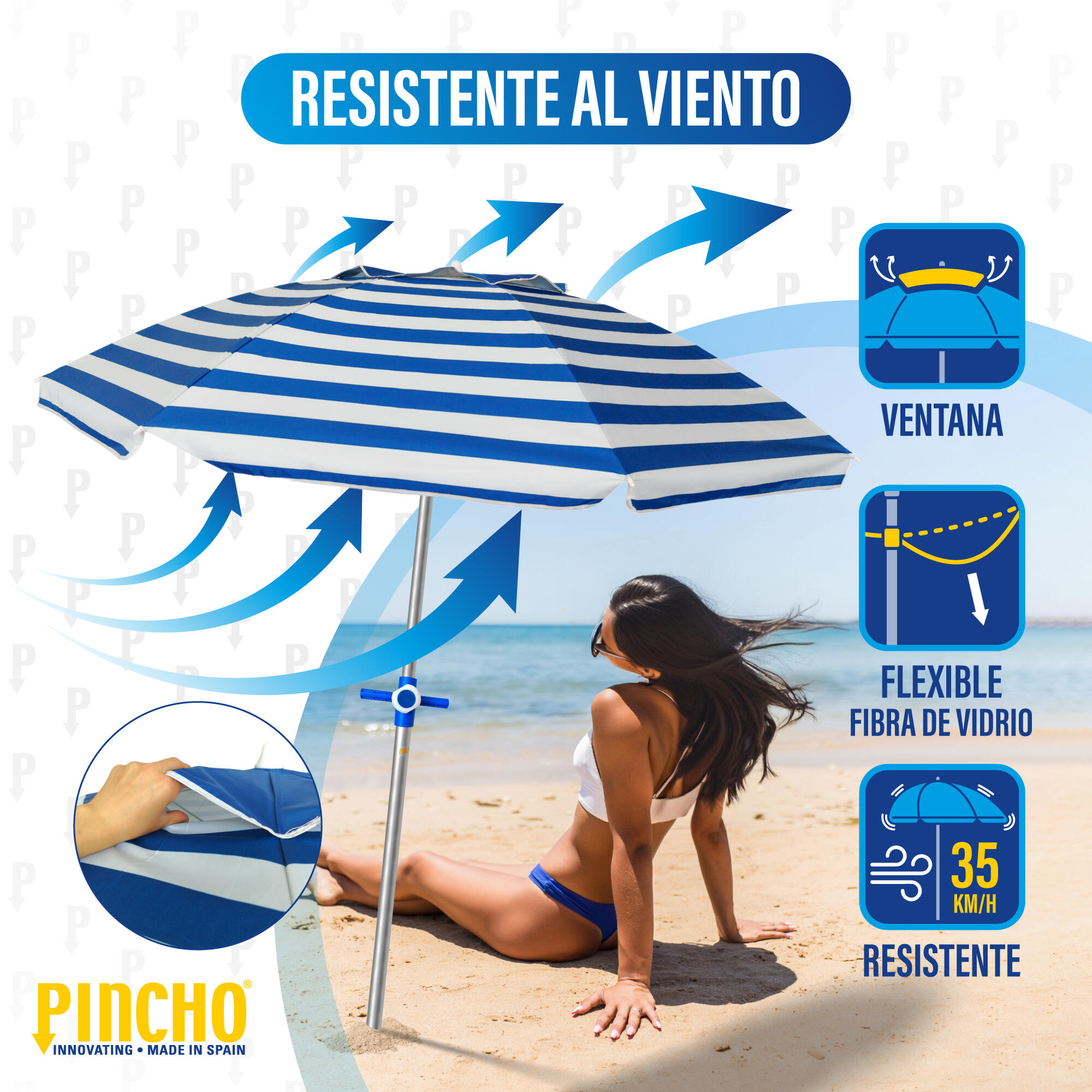 Sombrilla de Playa Pincho Modelo Altea Marinera 200cm 2/6