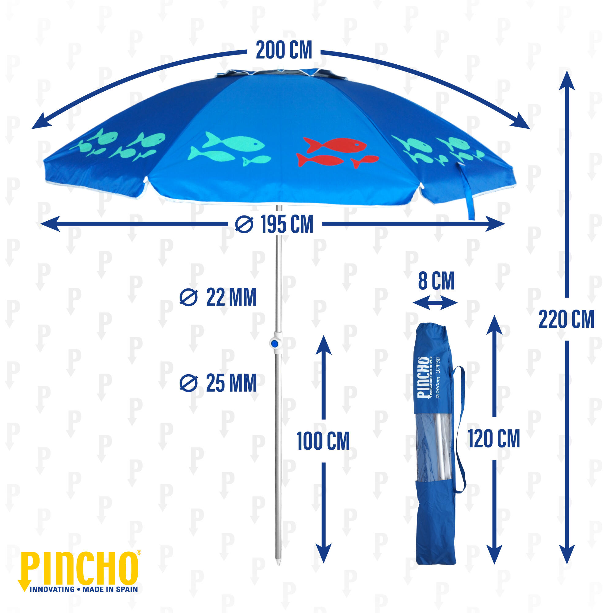 Sombrilla de Playa Pincho Benisa Peces 200cm 5/6