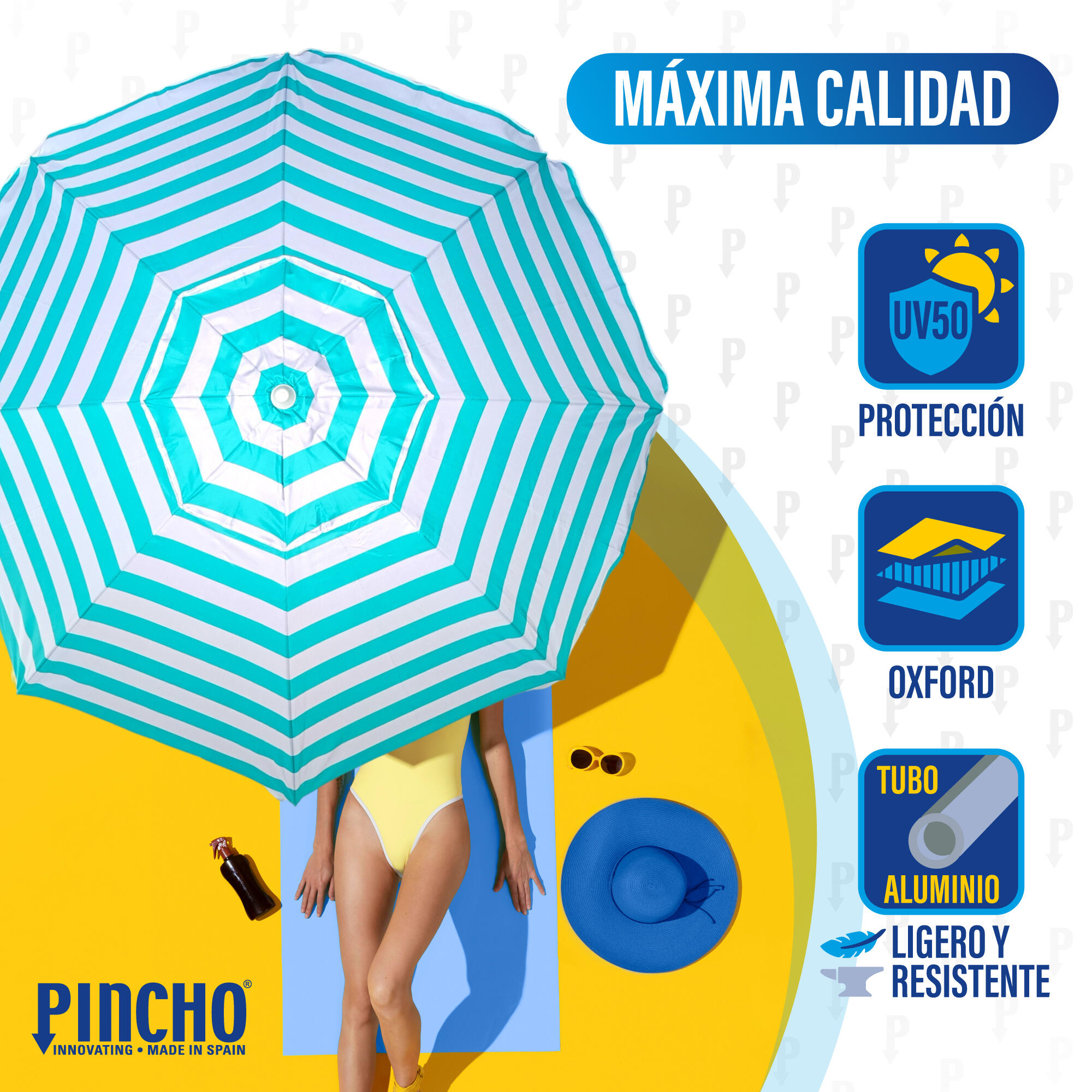Sombrilla de Playa Pincho Benisa rayas turquesa 200cm 3/6