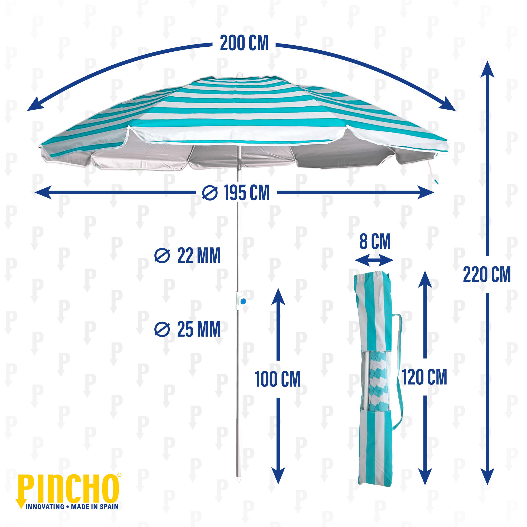 Sombrilla de Playa Pincho Benisa rayas turquesa 200cm 5/6