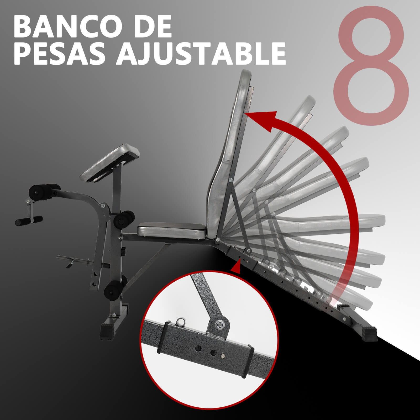 Banco de Pesas Multifuncional con Curl Predicador y de Alta Carga 3/3