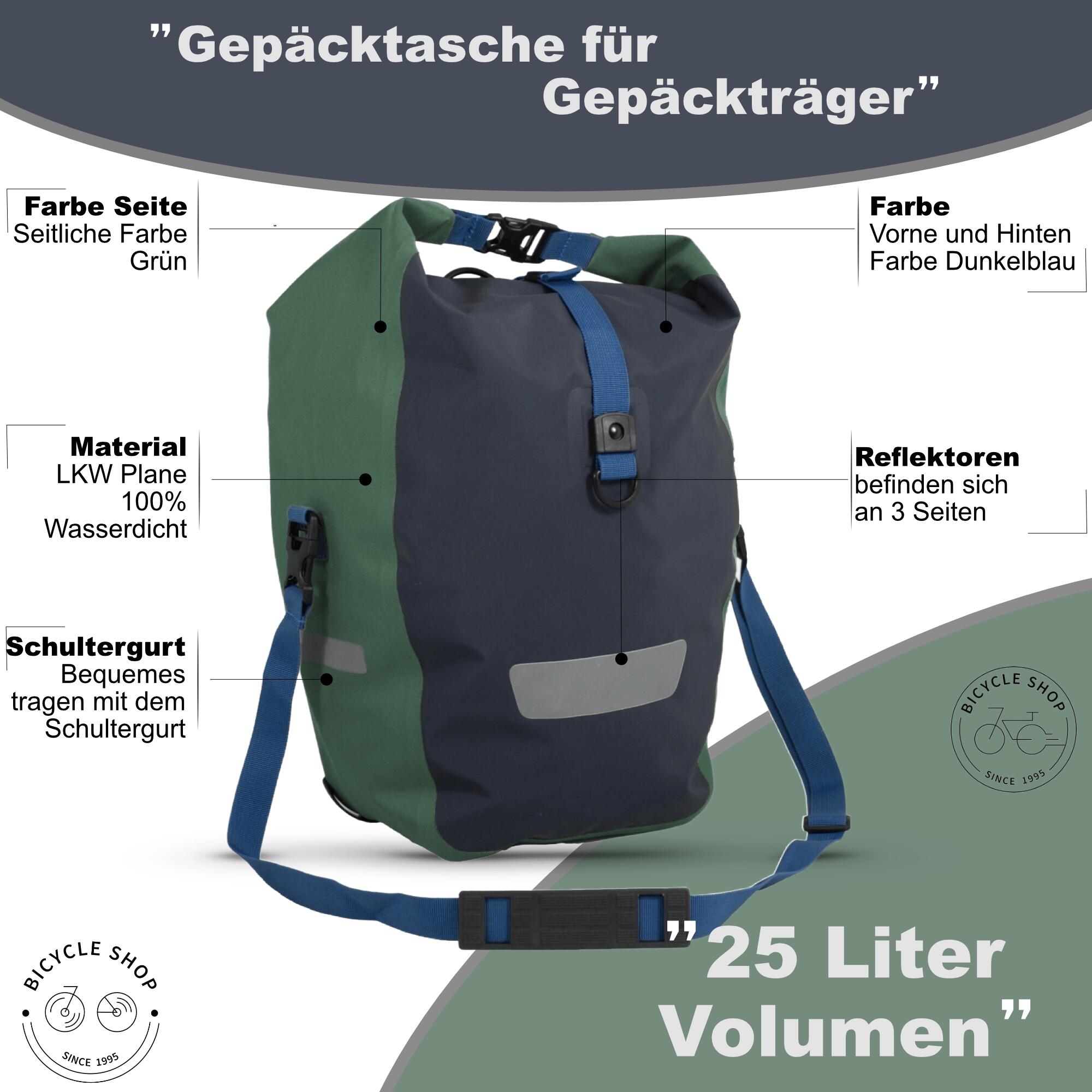 Gepäckträger Tasche Dunkel Grün Wasserdicht RollTop Fahrradtasche 2/6