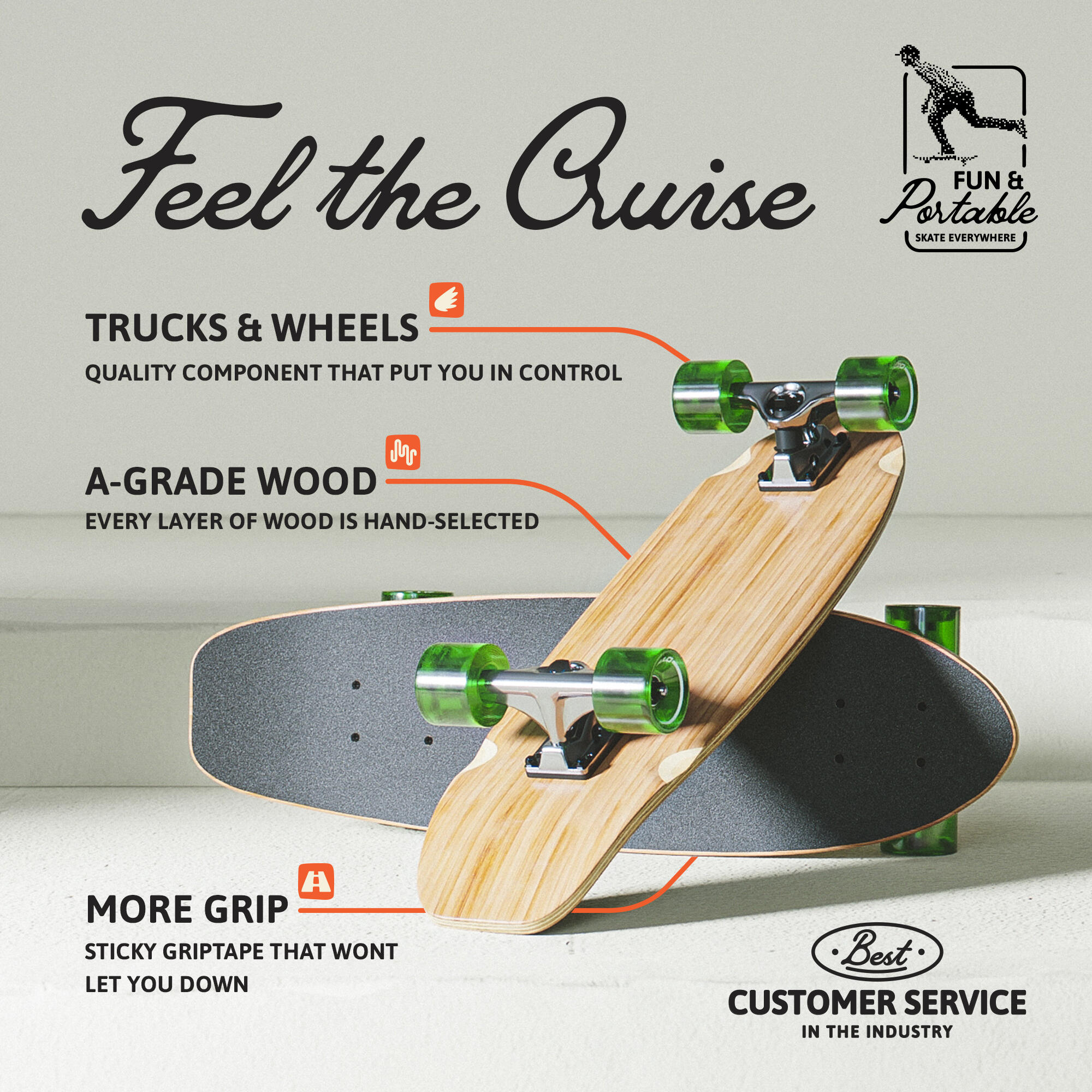 Mini Long Cruiser Vintage, 70cm, roulements ABEC 9, haute vitesse, kicktail 2/7