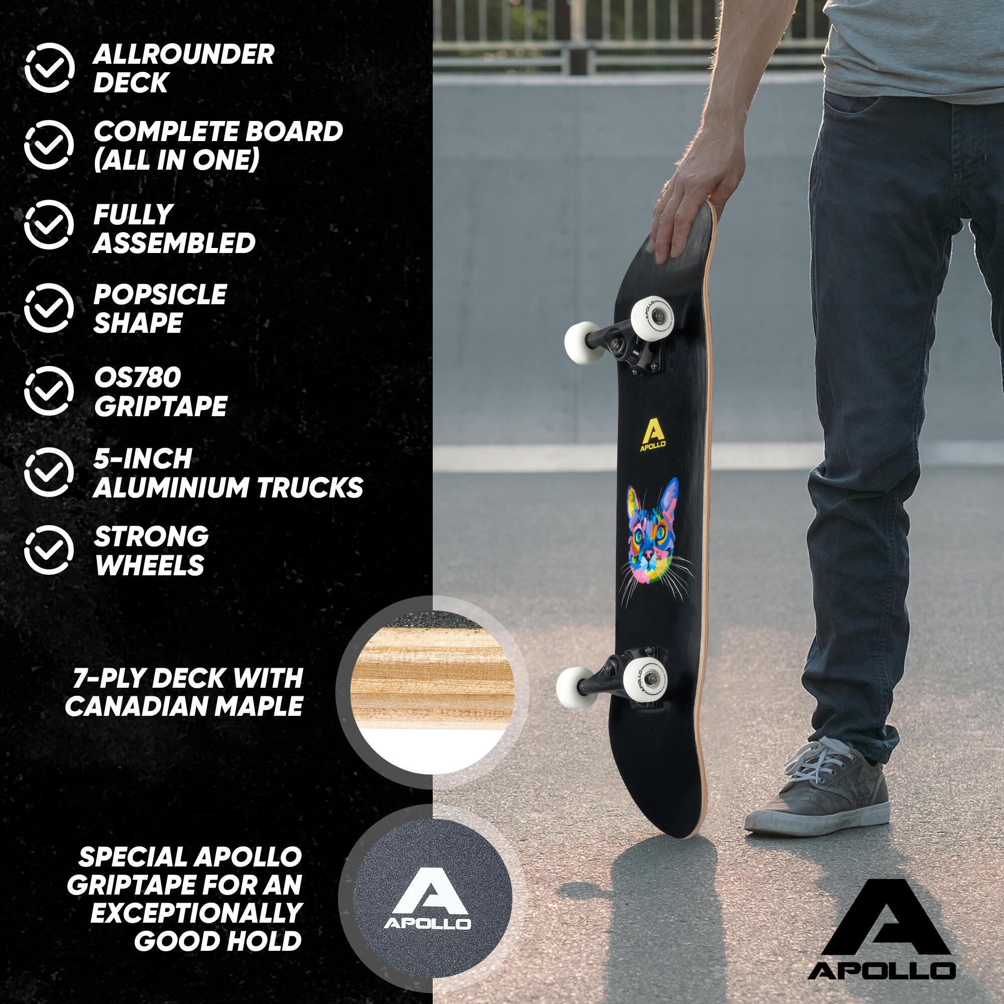 Skateboard 7 plis, concave moyen, roulements ABEC-7 6/7