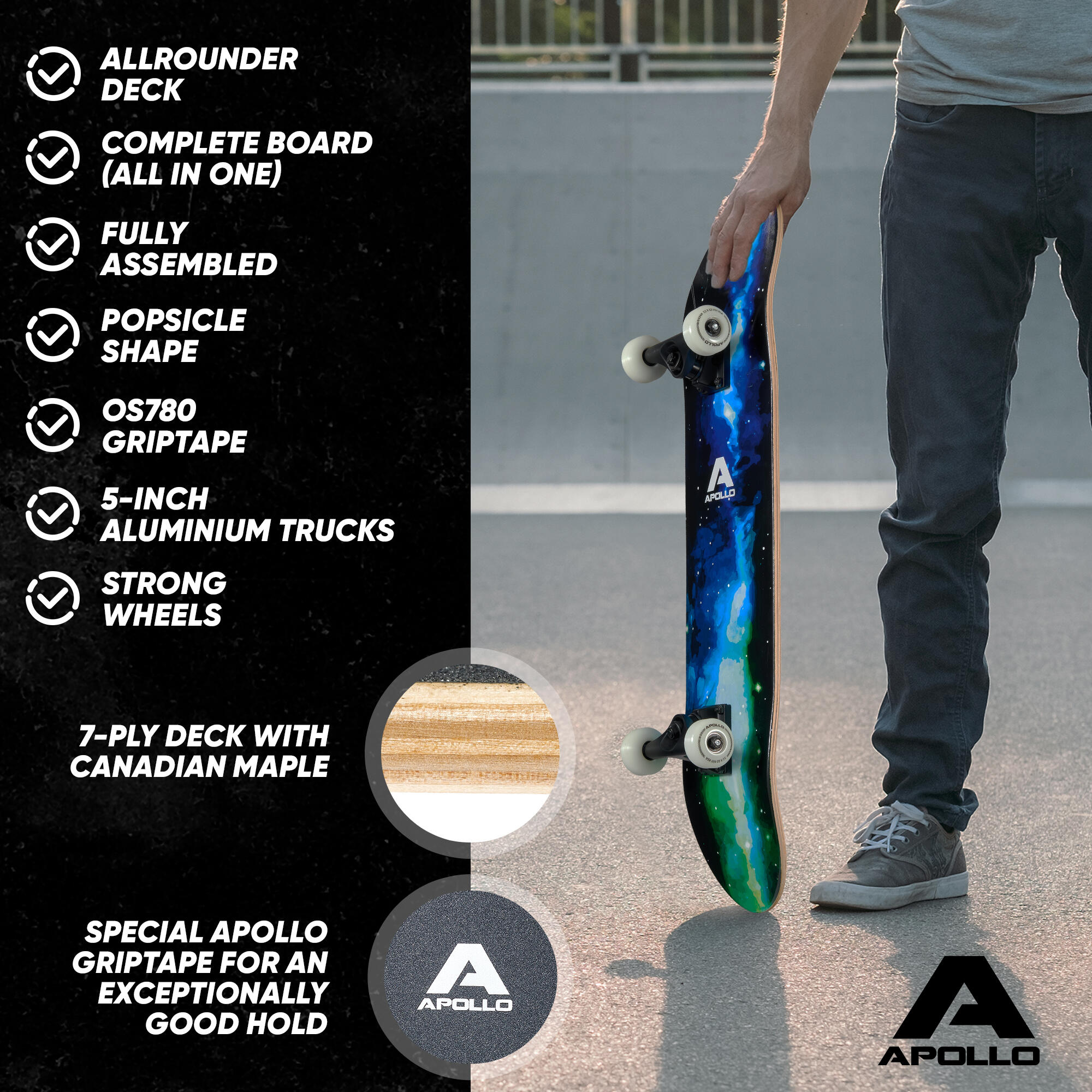 Skateboard de 7 capas, concavidad media, rodamientos ABEC-7 6/7