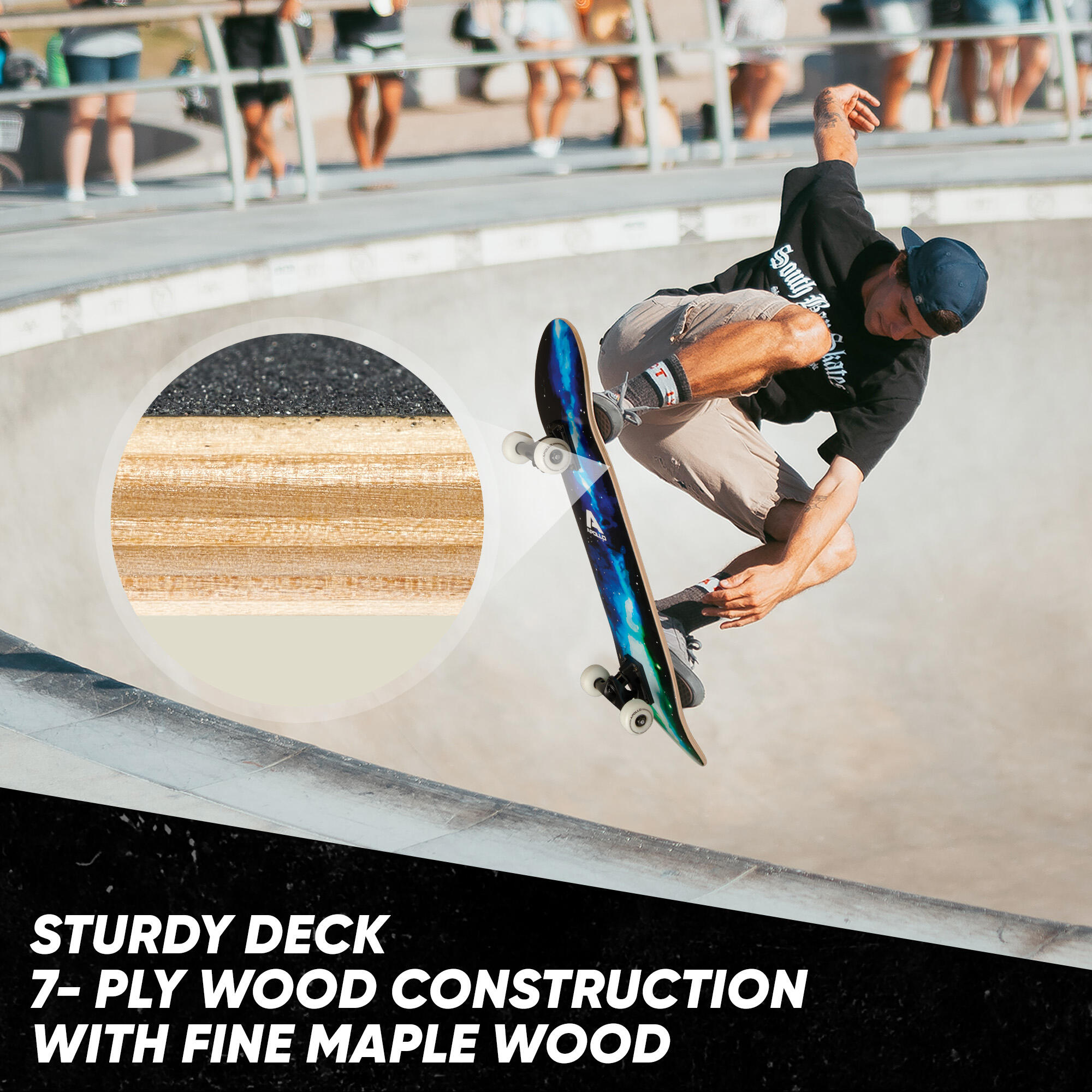 Skateboard de 7 capas, concavidad media, rodamientos ABEC-7 4/7