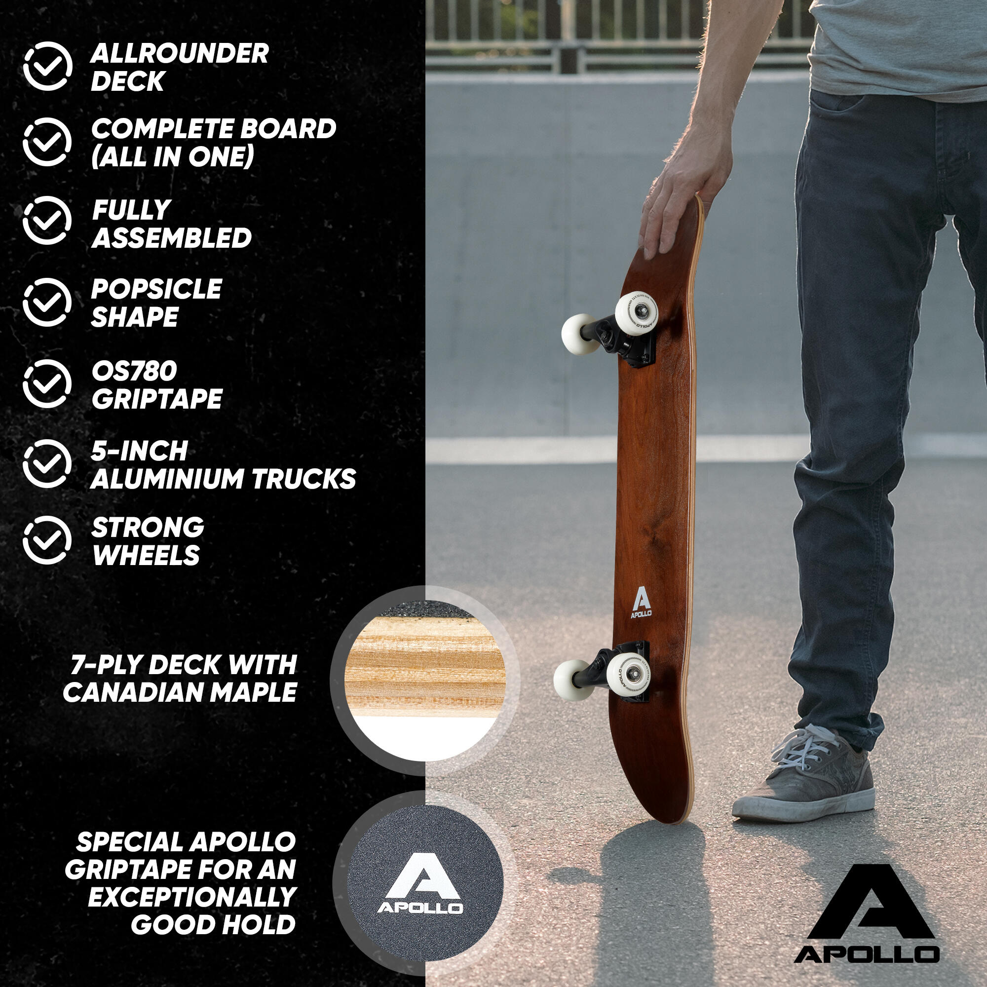 Skateboard 7 plis, concave moyen, roulements ABEC-7 6/7