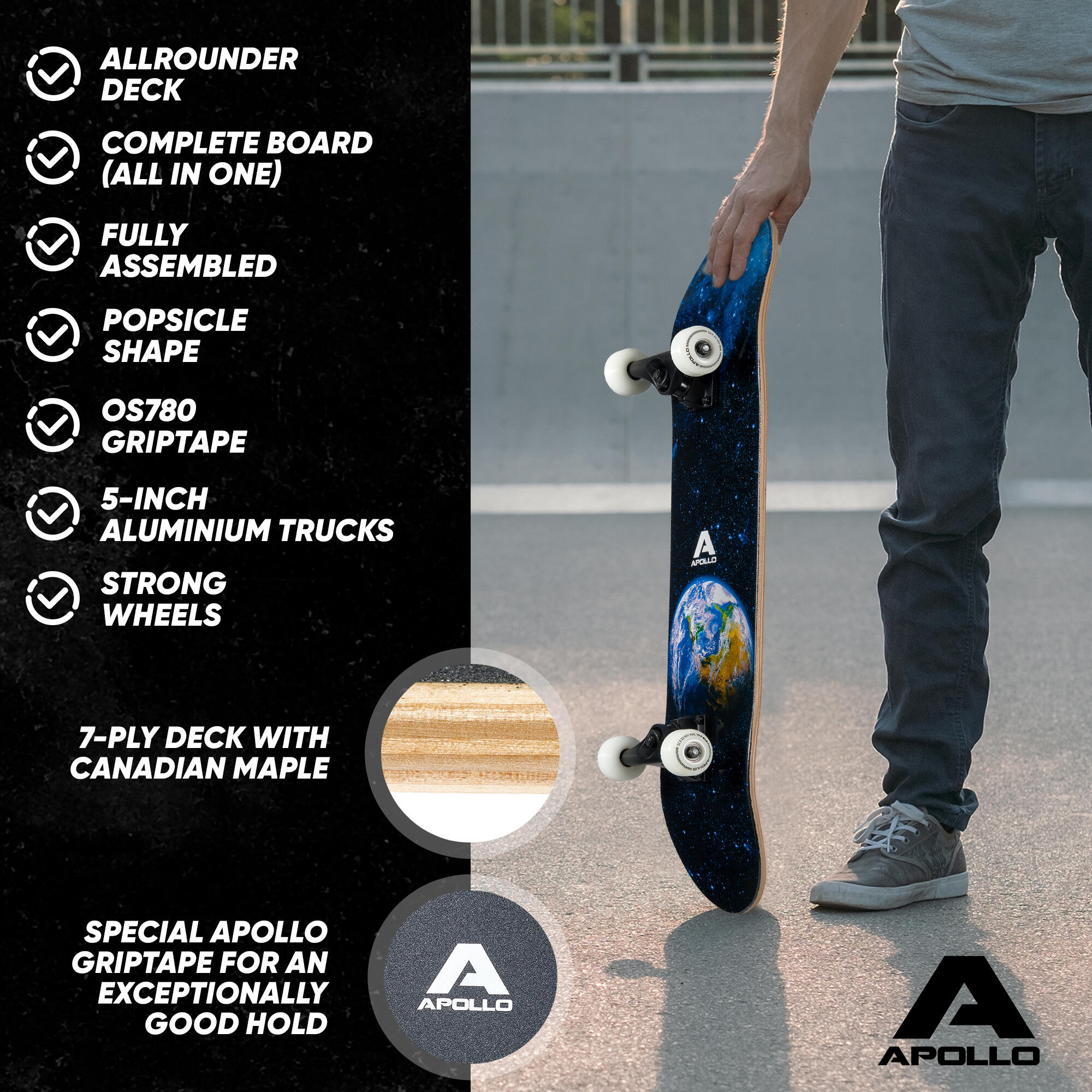 Skateboard 7-lagiges Skateboard Deck, Medium Concave, ABEC-7 Kugellager 6/7