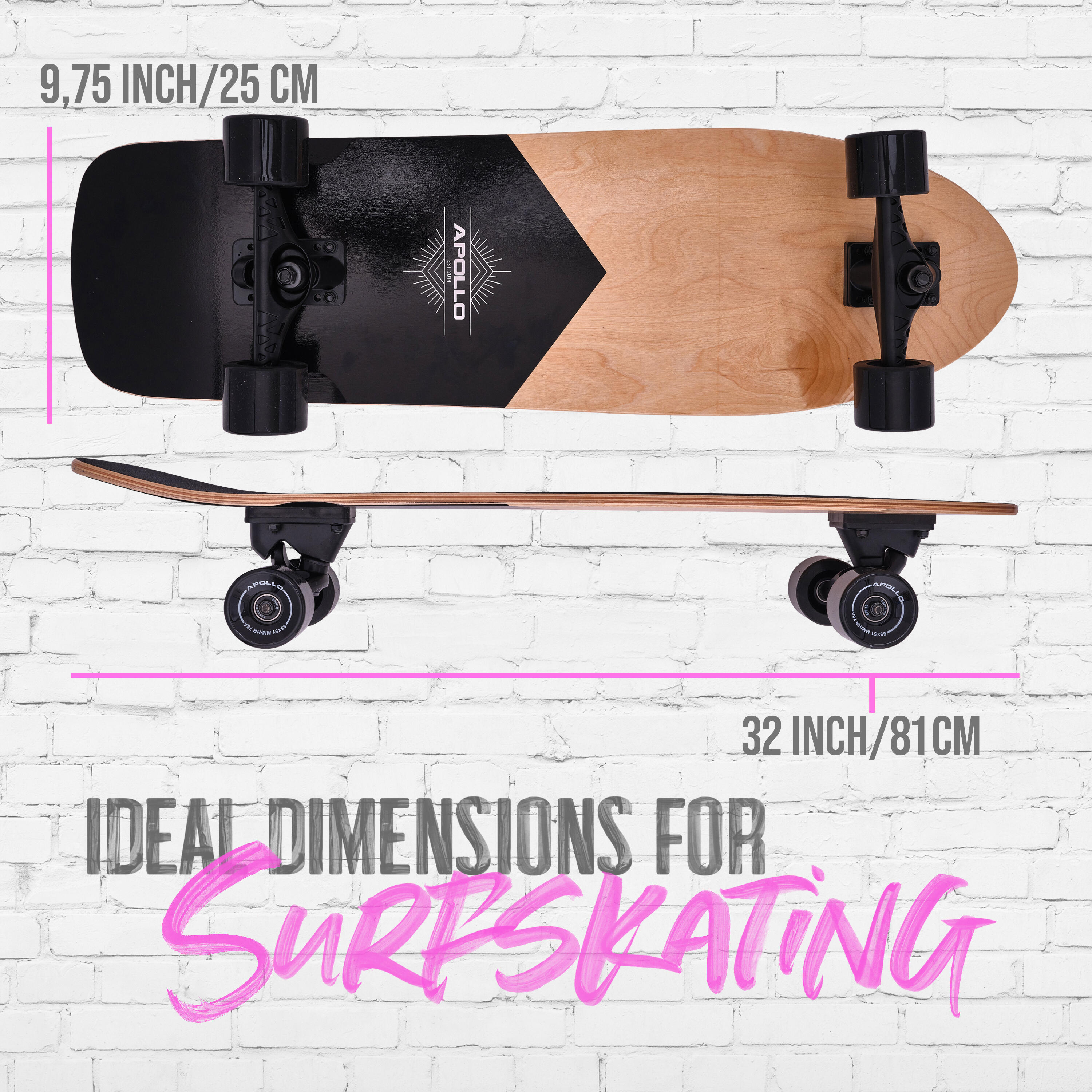 Apollo Skateboard Enfant Adultes| Cruiser Skateboard Adultes Pratique Déplacements Quotidiens | Rapide et Compact | Mini Skate pour Trajets | Idéal pour Les Débutants | Planche Intelligente de Ville