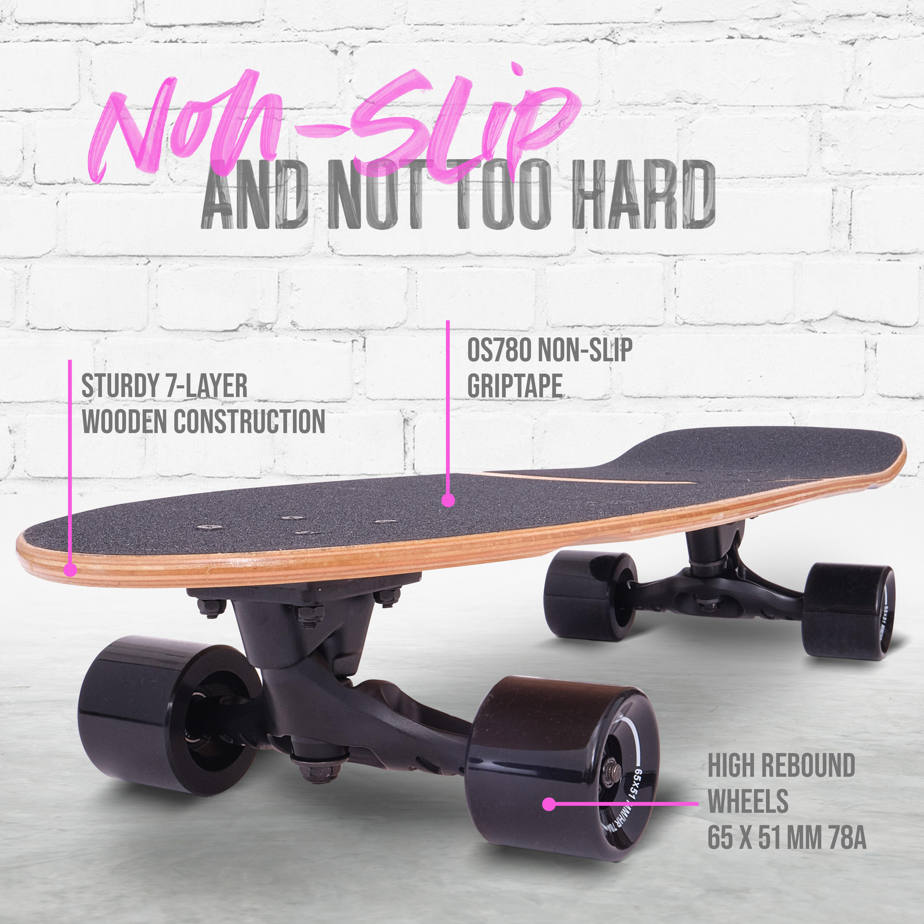Surf Skate Enfant 6+, Adulte | Mini Longboard | Cruiser Entraînement Surf 3/7