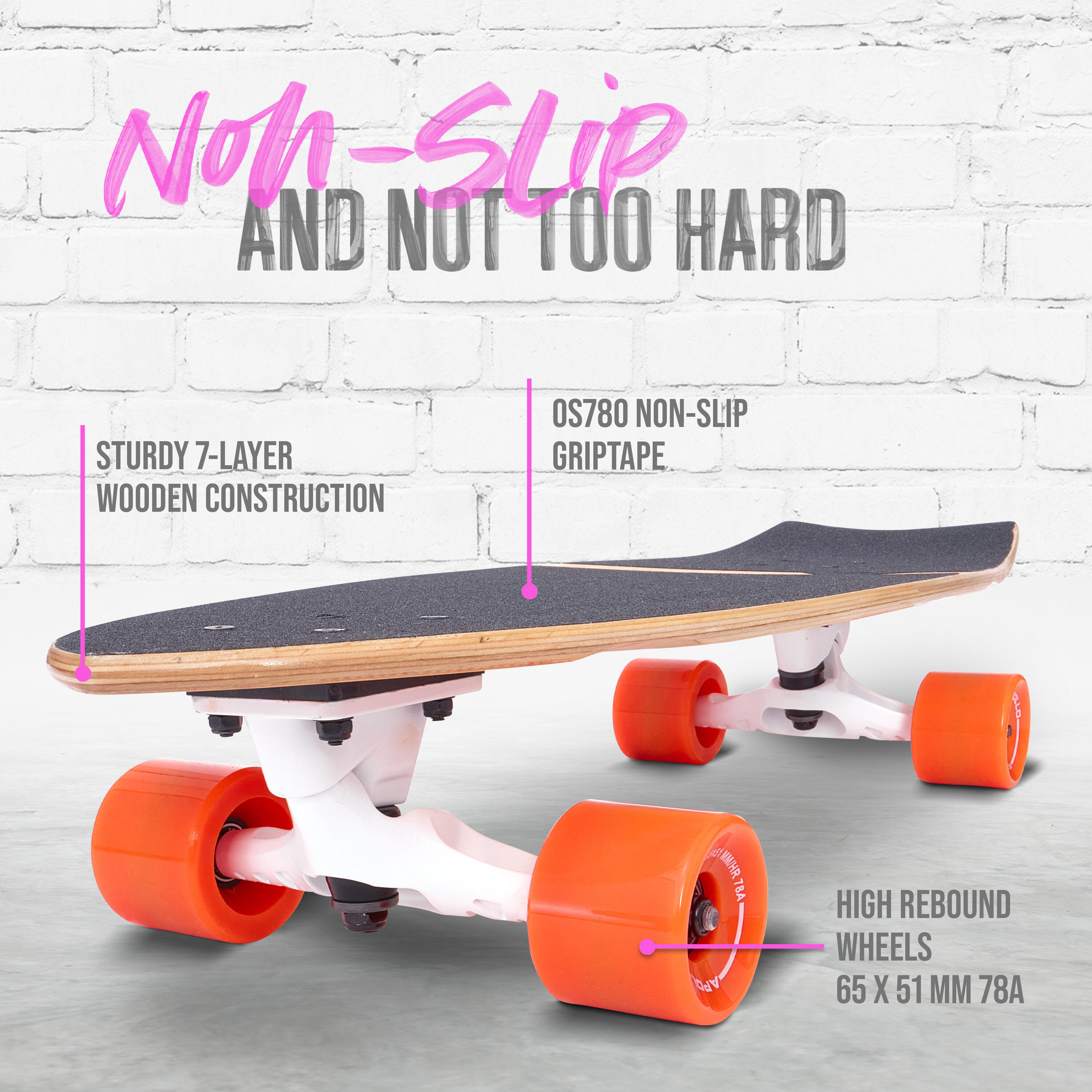 Surf Skate Enfant 6+, Adulte | Mini Longboard | Cruiser Entraînement Surf 3/7