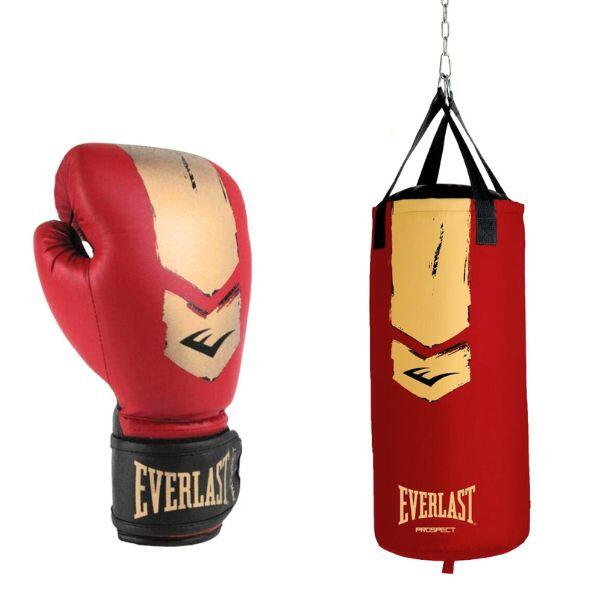 Saco de boxeo y guantes de boxeo - Kit de saco pesado Prospect 2 - Rojo/Dorado