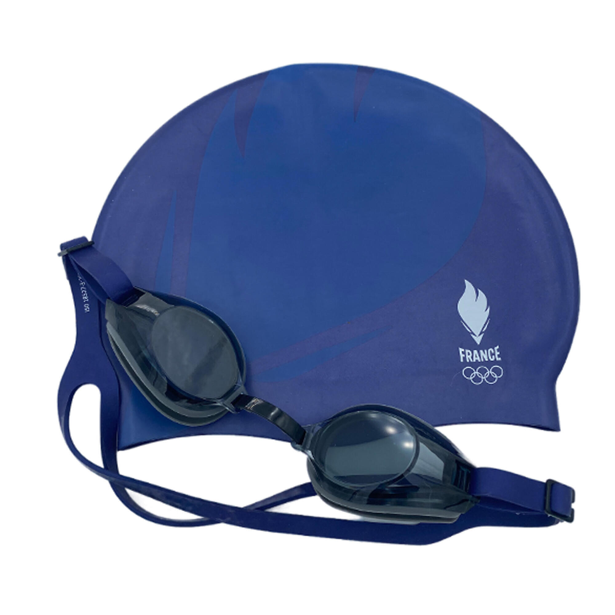 Equipe De France Olympique - Set Piscine Lunettes De Natation Et Bonnet Equipe De France Olympique - Jo - Bonnet De Bain - Bleu - Taille Unique - Decathlon