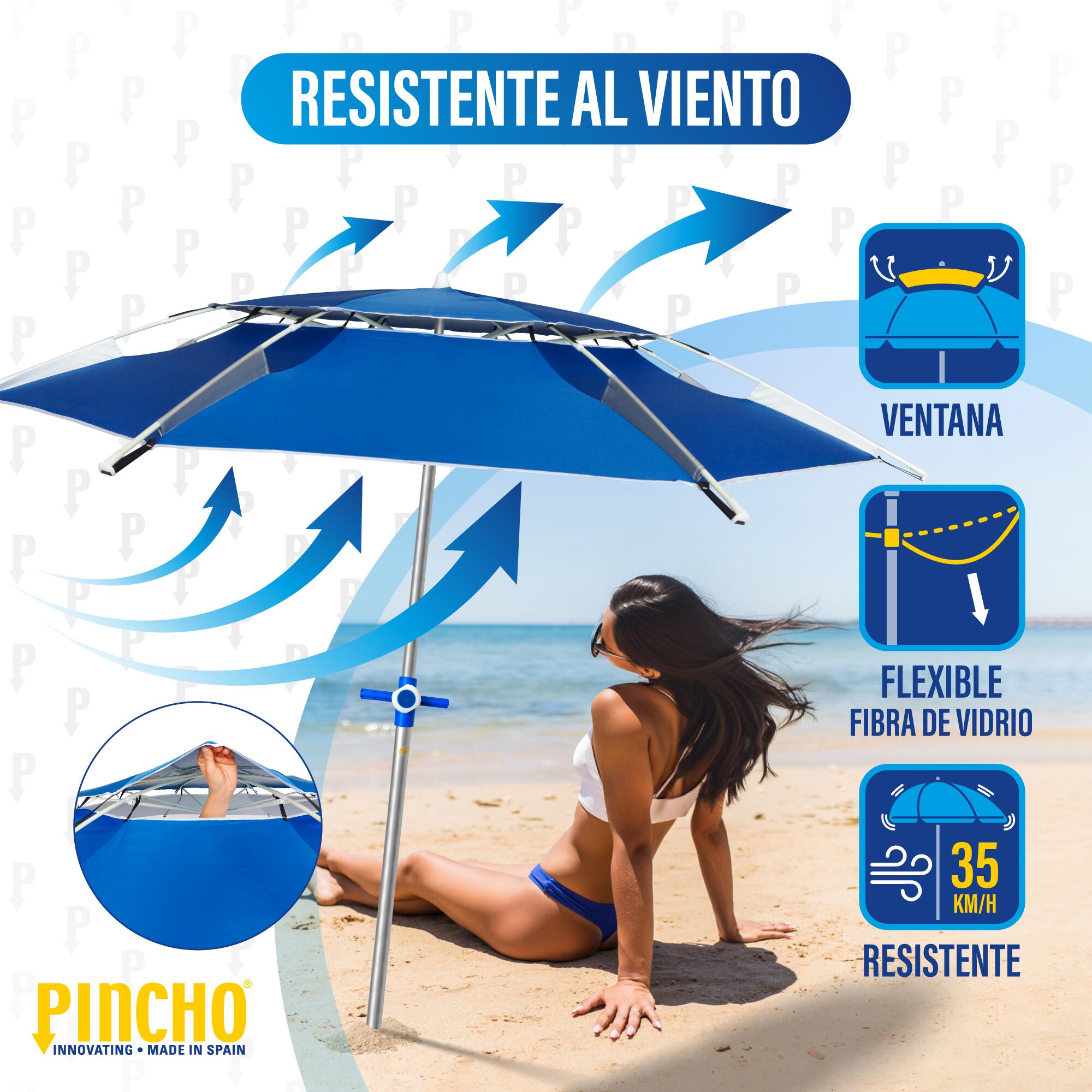 Sombrilla de Playa Pincho Cadiz Antiviento Azul 200cm 3/7