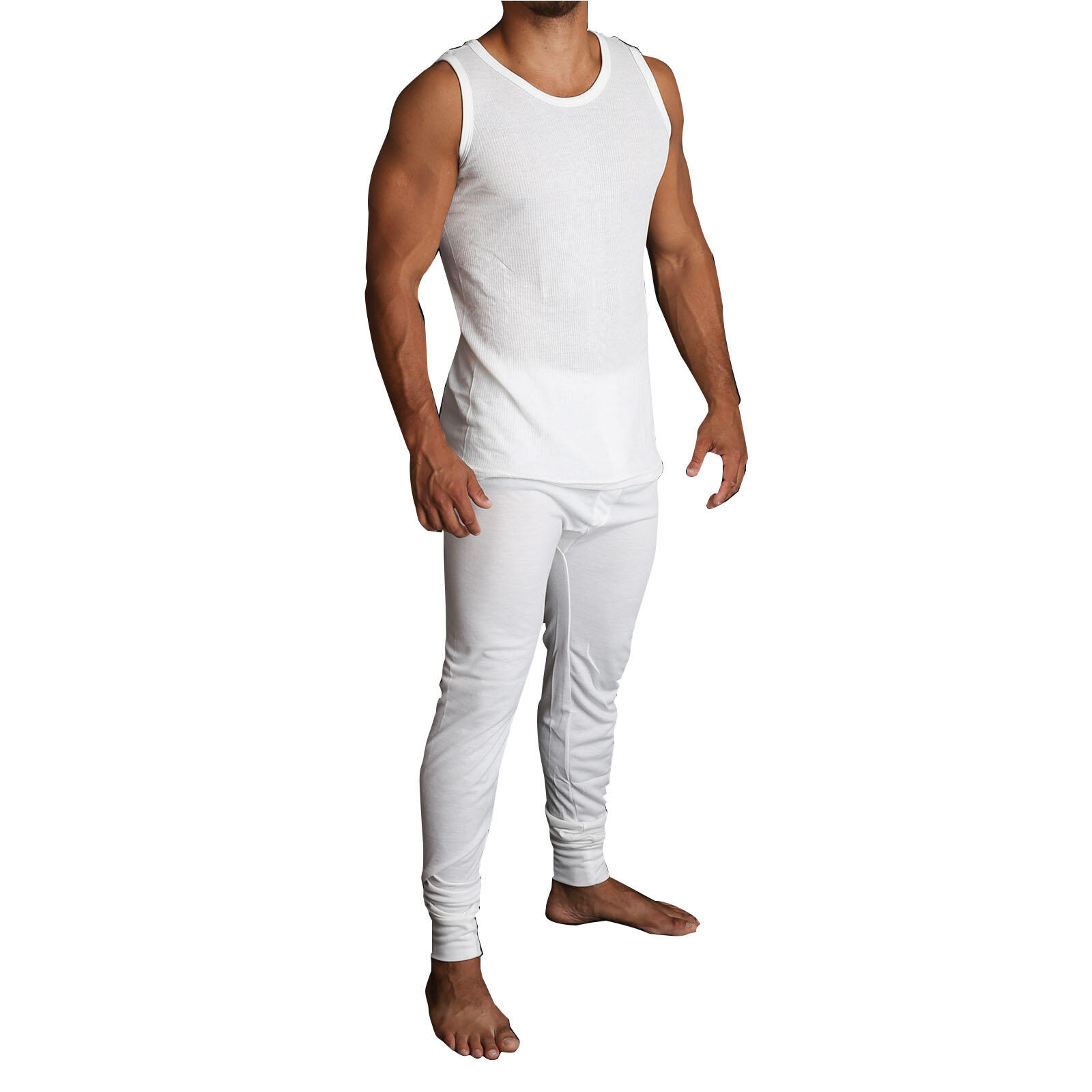 2pcs Set Mens Merino Wool Blend Thermal Singlet Top & Pants Underwear Thermals