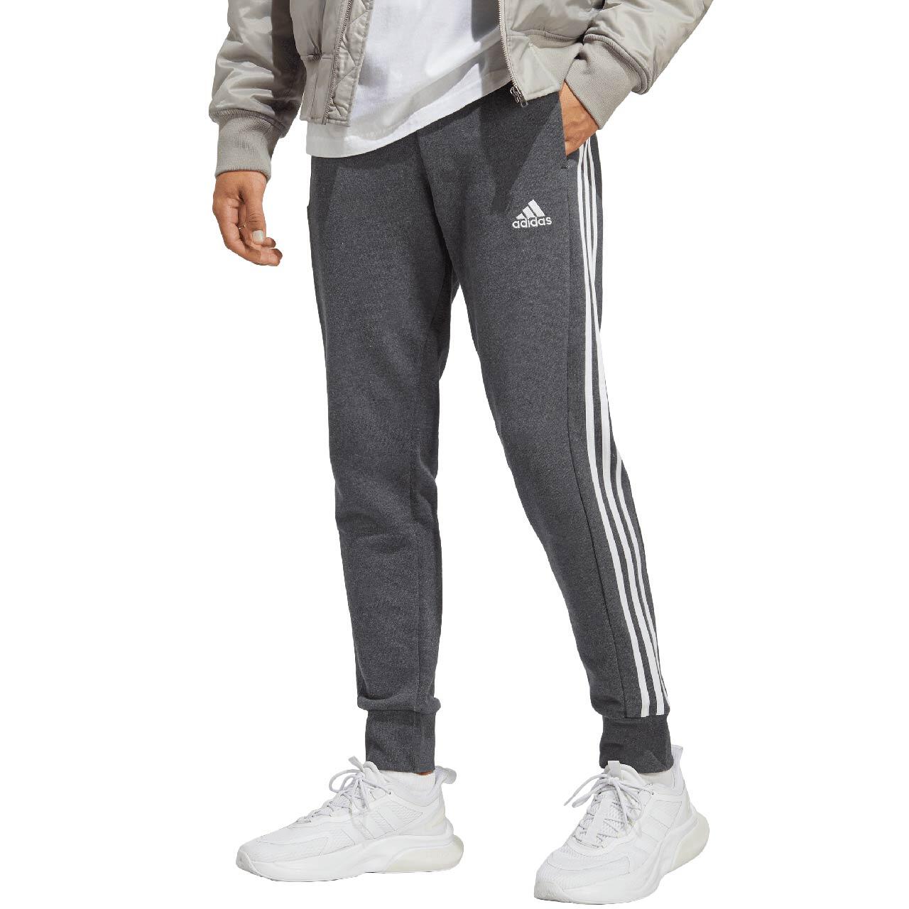Pantalon Homem Adidas Essentials French Terry Tapered Cuff 3-Stripes Cinzento 3/6