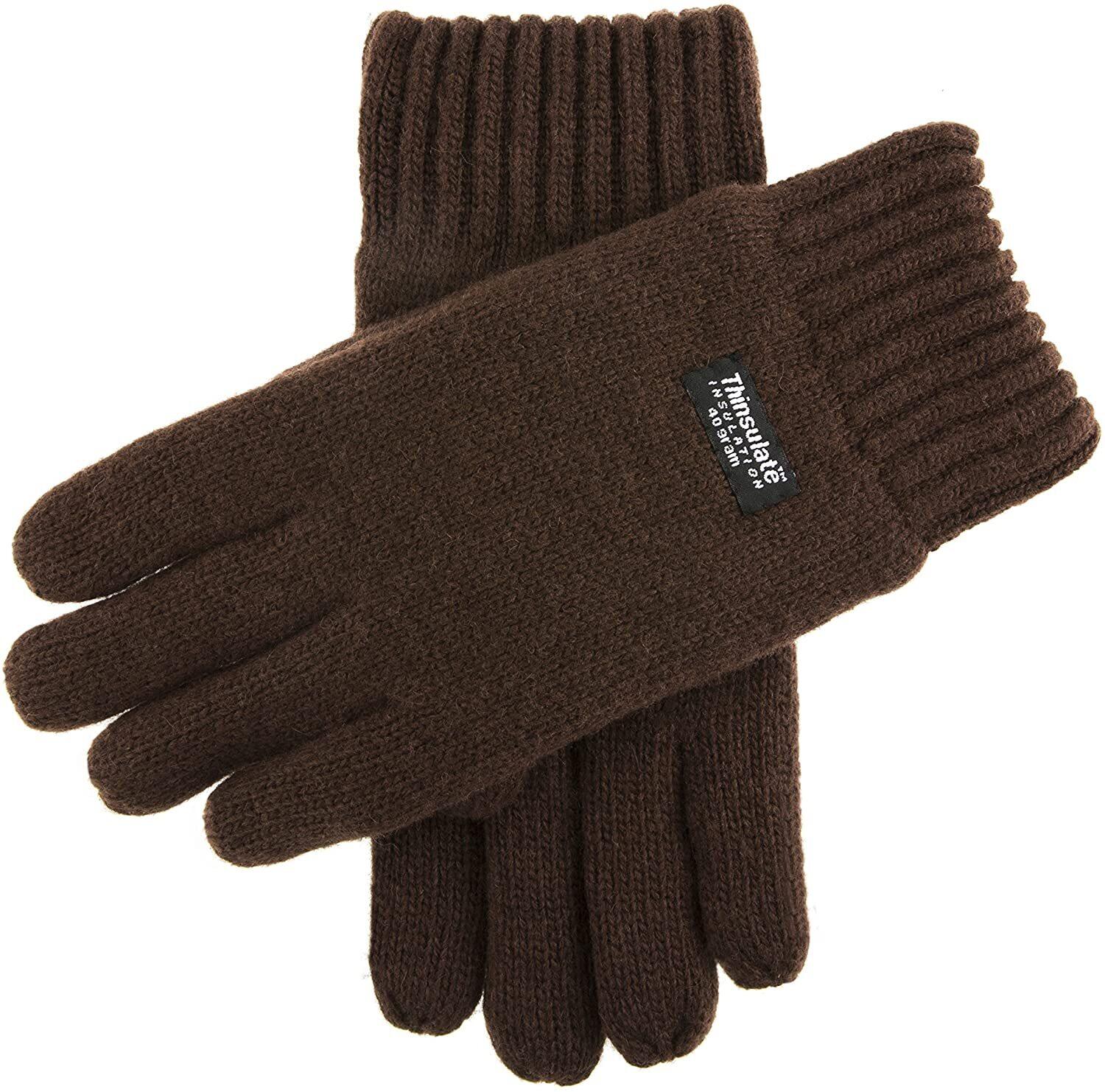Dents Mens 100% Wool Knit Gloves with 3M Thinsulate Lining - Chocolate