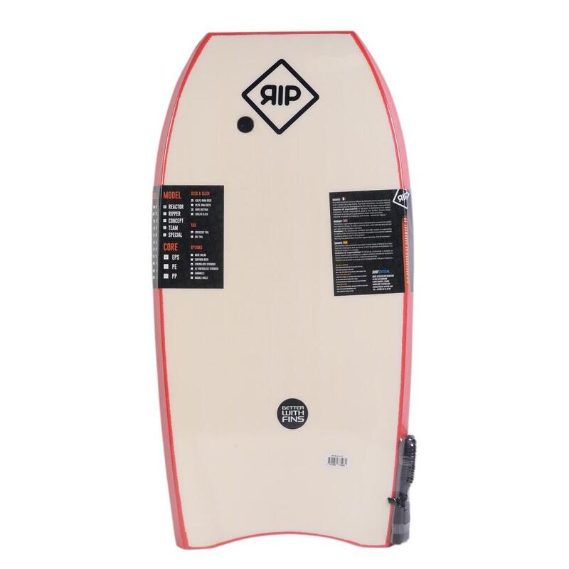 Bodyboard RIP - Reactor Stringer con leash (EPS) - Rojo / Blanco