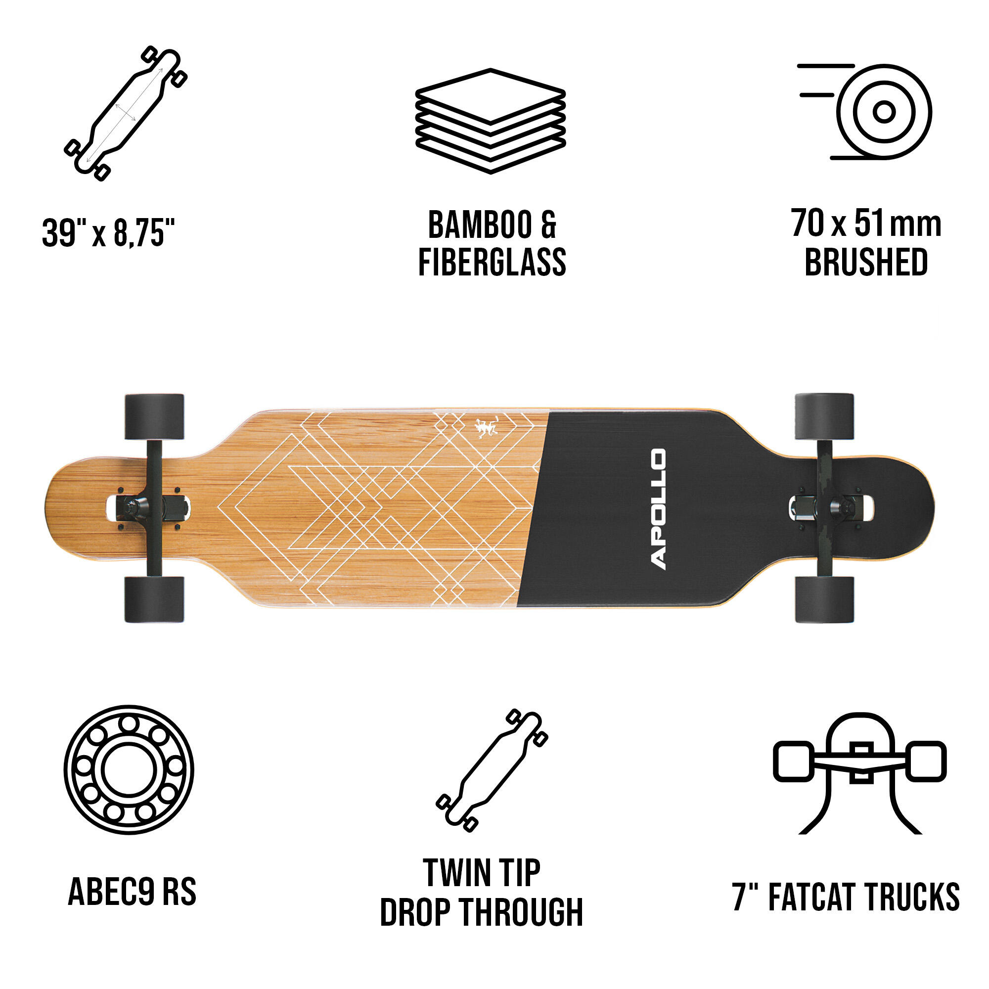 Twin Tip DT Fiberglas Longboards, Extrem leicht und stabil 6/6