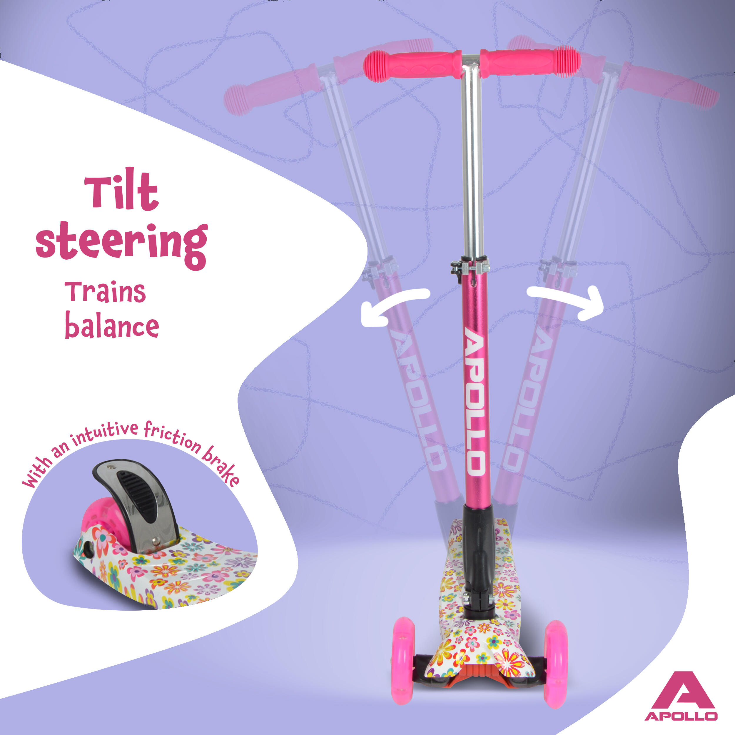 Trottinette 3 Roues WheoZ Pour Enfants | Roues Lumineuses, Guidon Réglable - 3-8 Ans